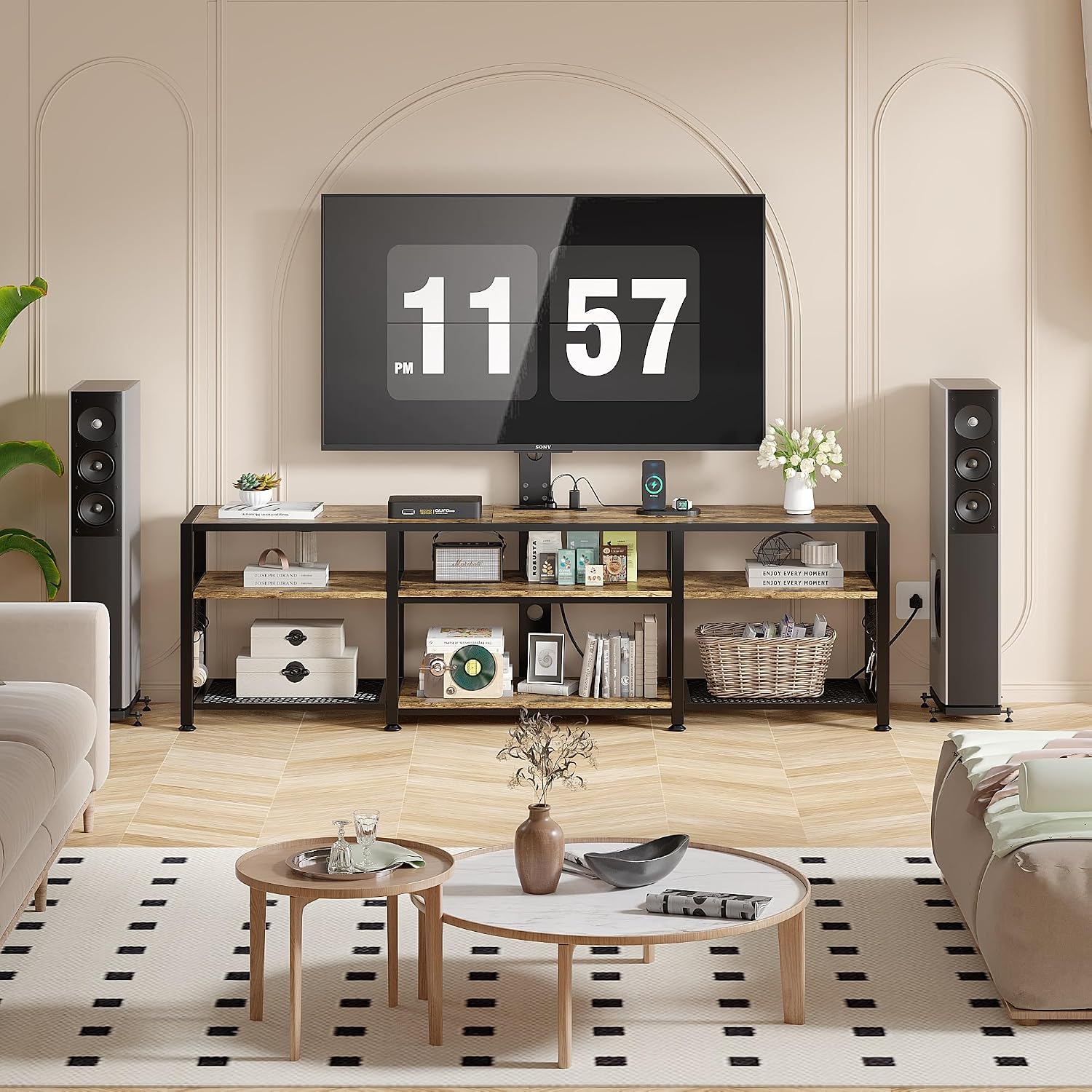 VECELO TV Stand with Mount and Power Outlets