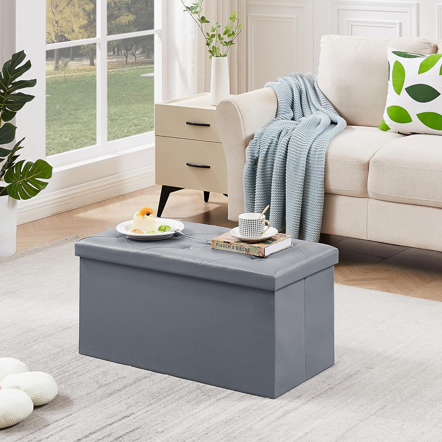 VECELO Storage Ottoman Bench End of Bed 43'' Footstool Footrest Stool Shoestool for Bedroom Hallway Entraway Living Room