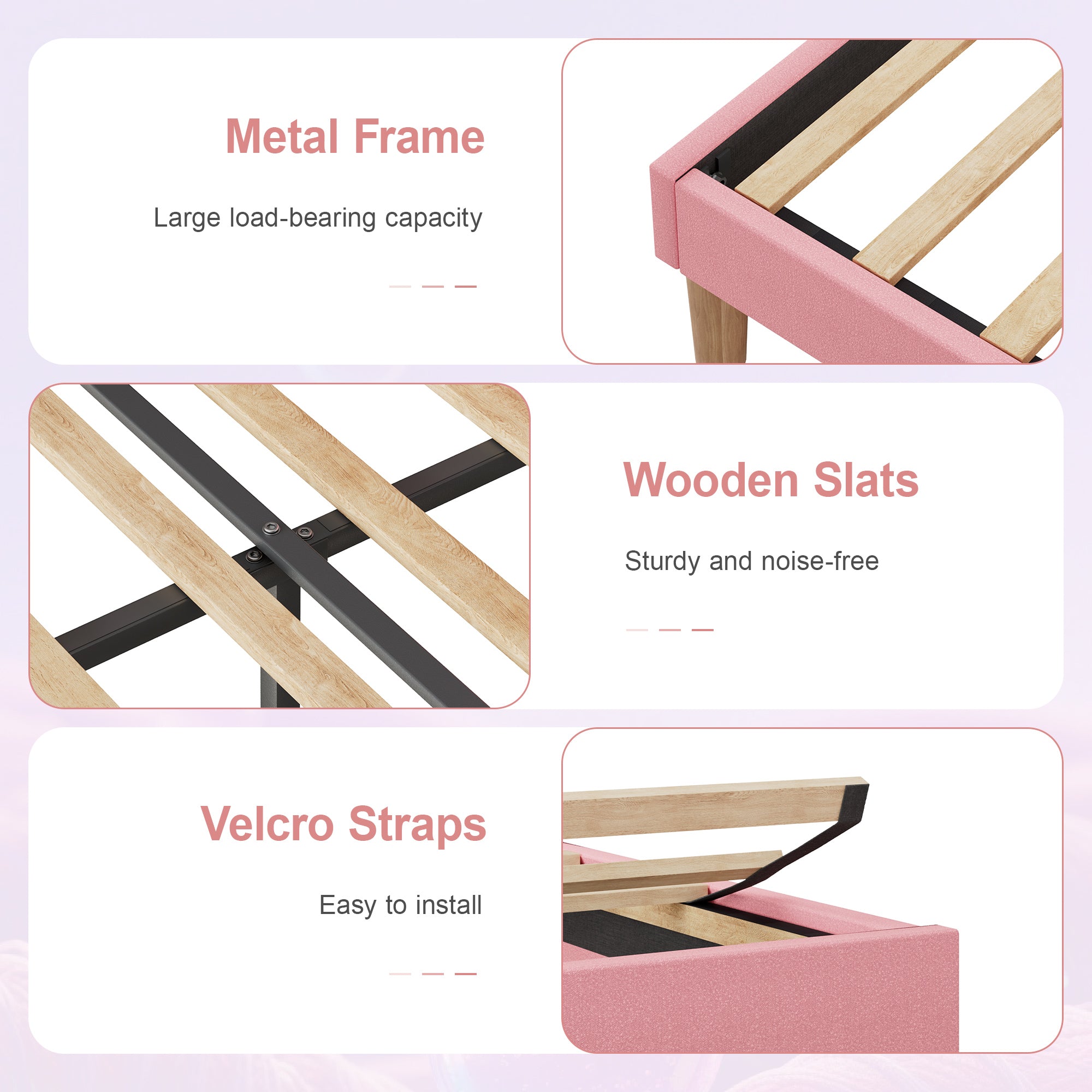 VECELO Twin Size Bed Frame, Upholstered Platform Bedframe with Height Adjustable Plush Fabric Headboard