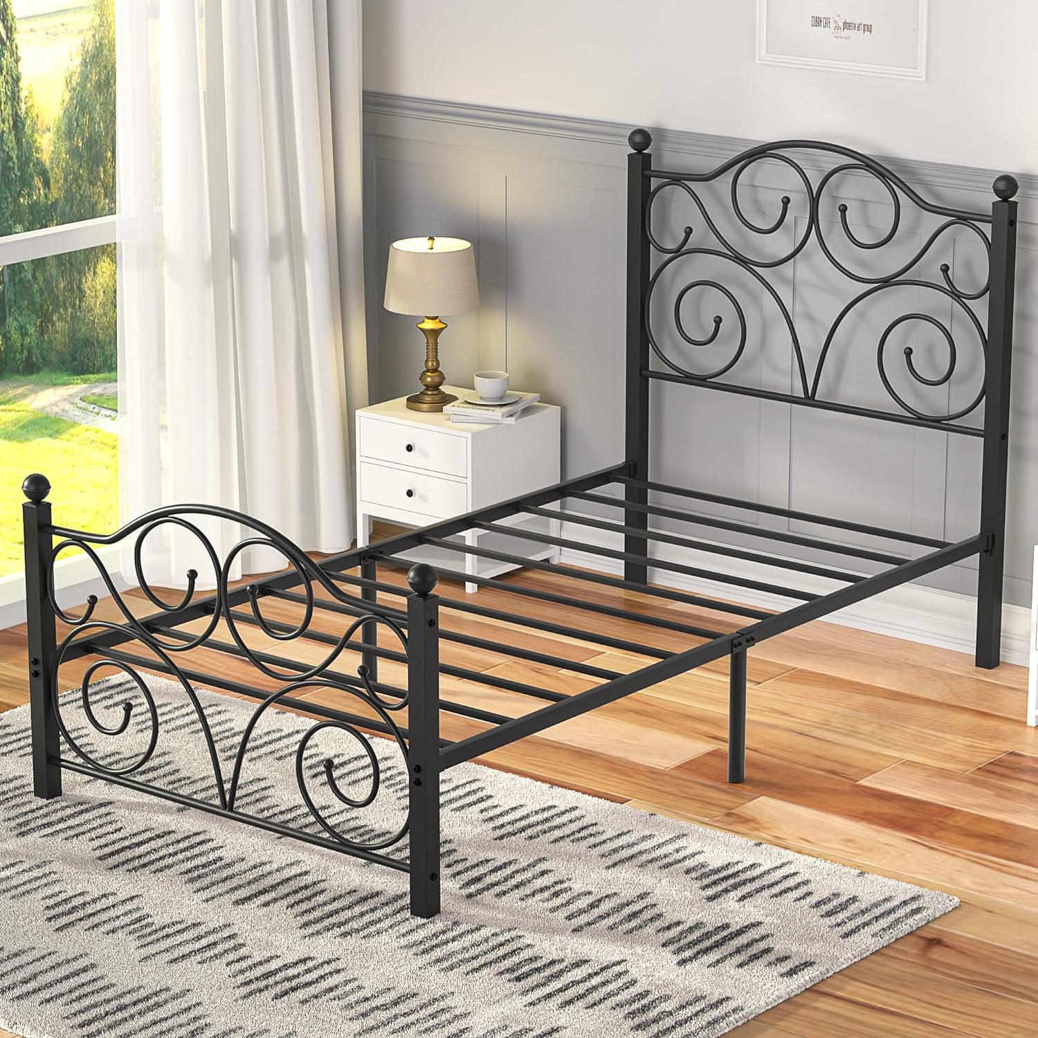 VECELO Metal Bed Frame Platform Mattress Foundation with Headboard Footboard Box Spring Replacement