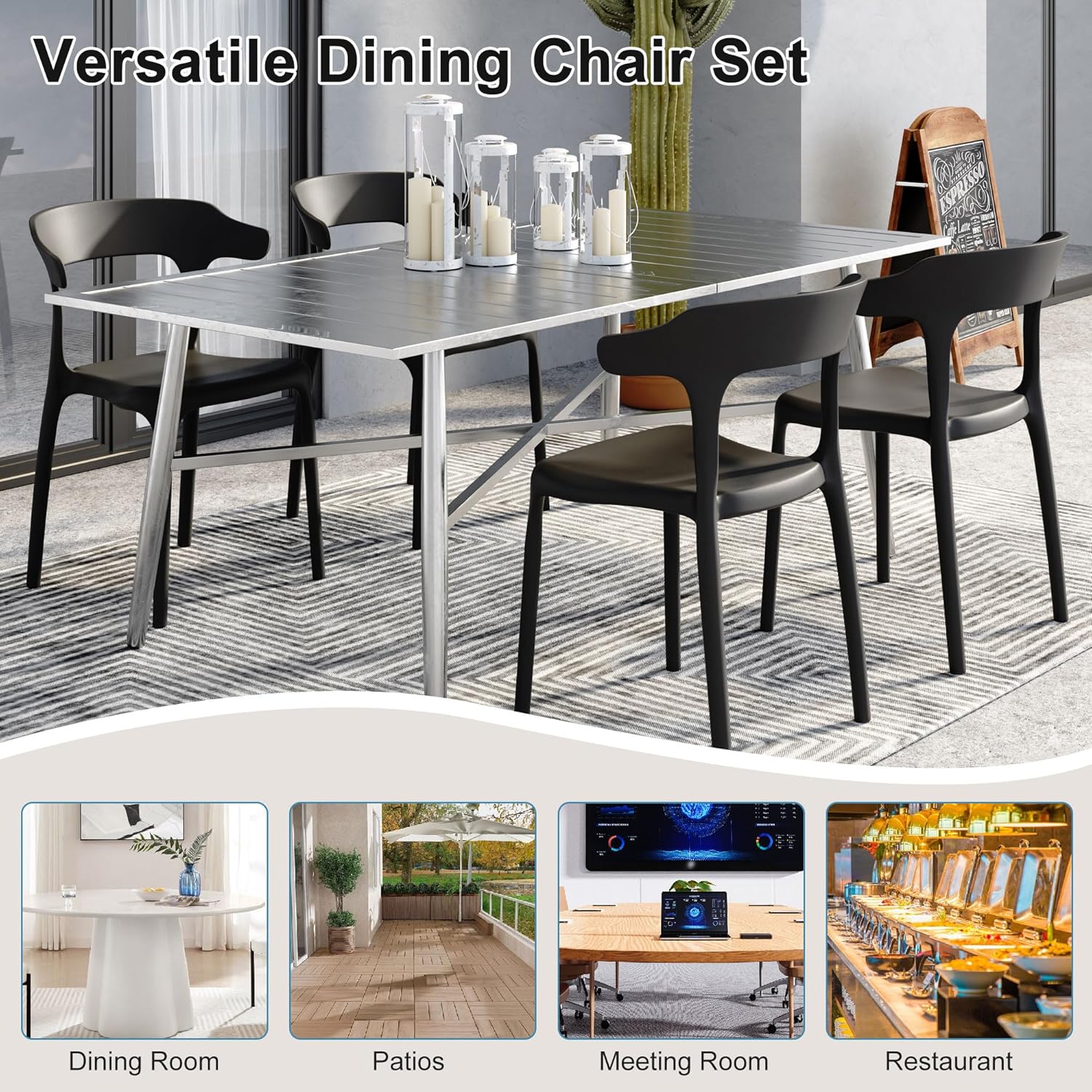 VECELO 4 Pack Plastic Stacking Chairs