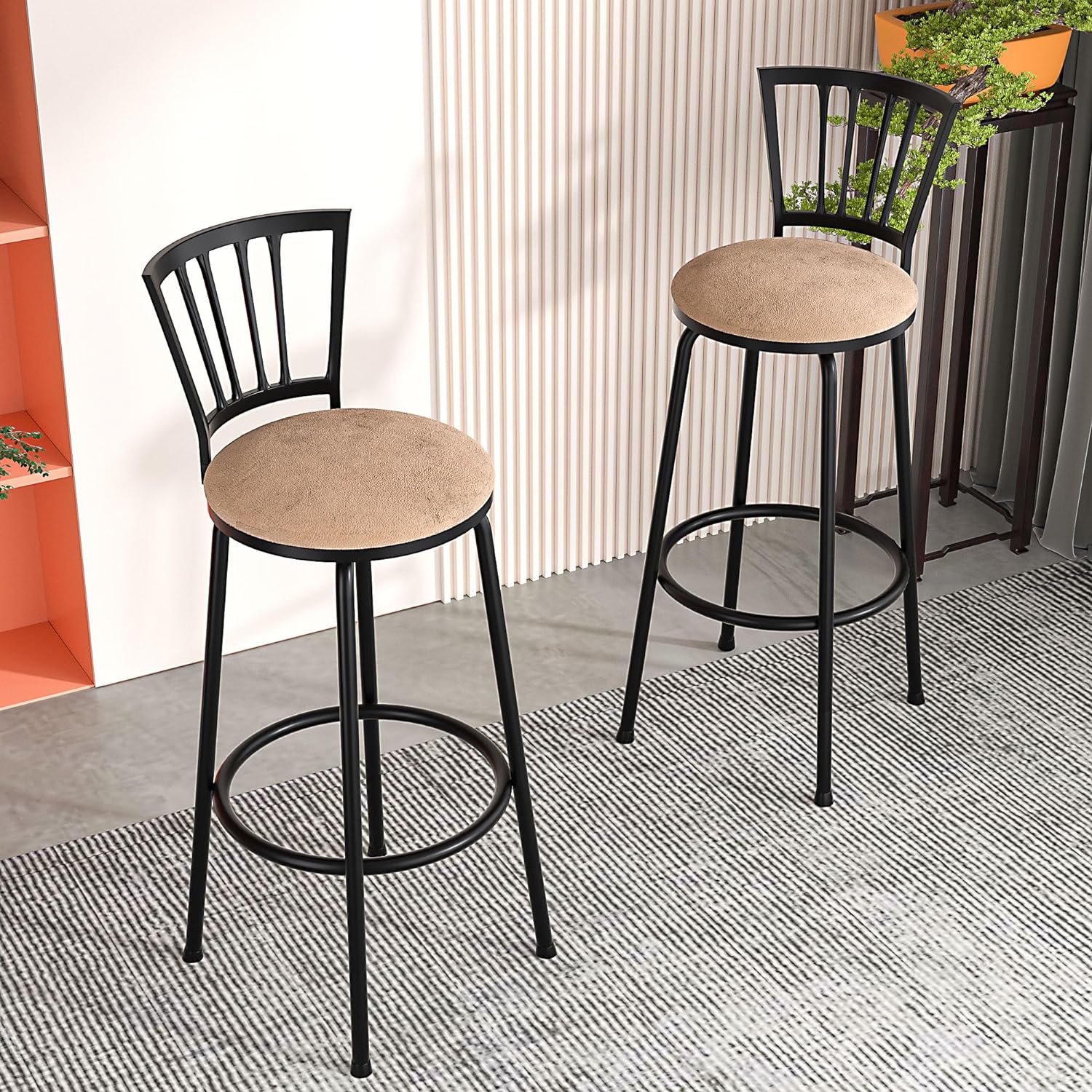 VECELO 41.5" Adjustable Bar Stools with 360 Degree Swivel Seat Top Set of 2