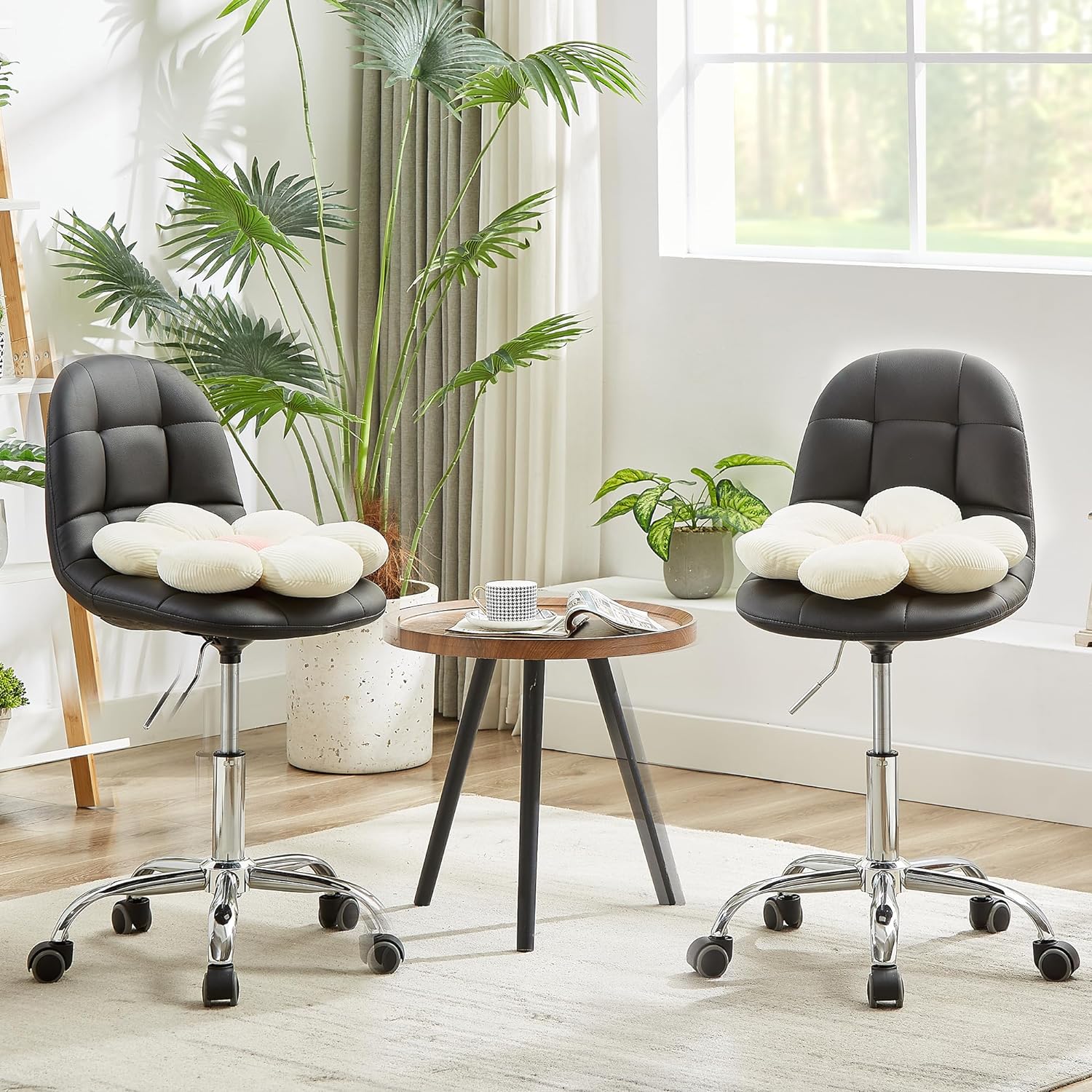 VECELO Modern Armless Home Office Desk Chair, Height Adjustable, PU Leather 360 Degree Swivel with Wheels