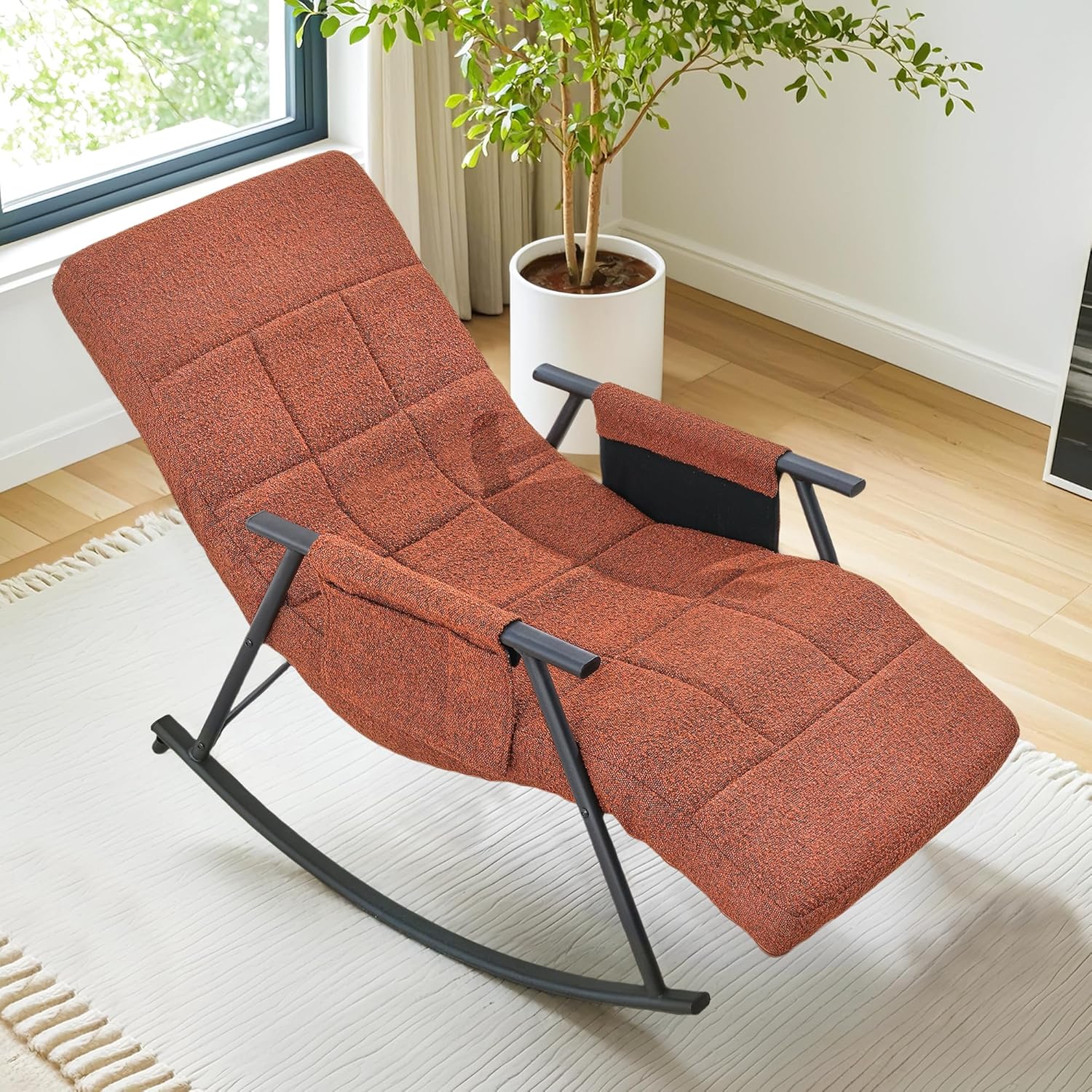 VECELO High Back Nursery Rocking Chair with Foot Rest, Teddy Upholstered Reclining Glider Rocker