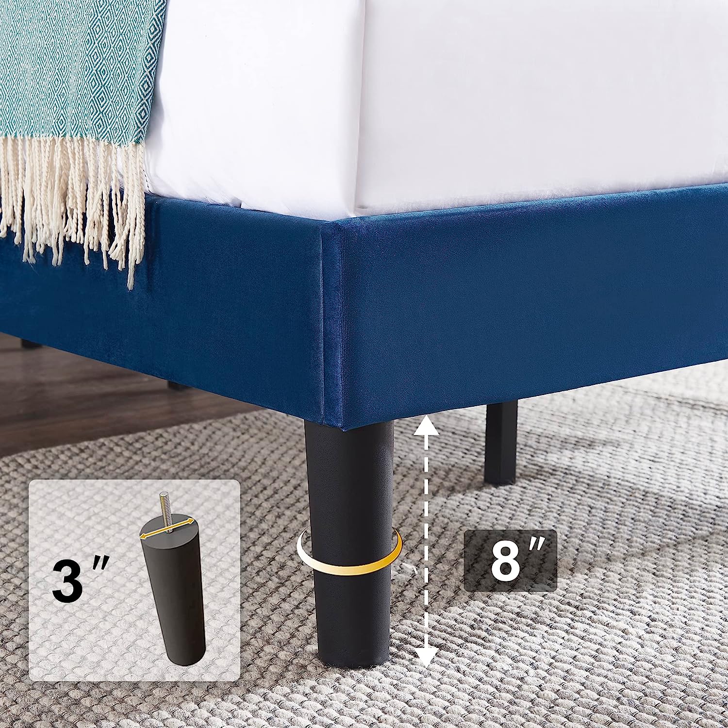 VECELO Modern Upholstered Platform Bedframe, Adjustable Headboard No Box Spring Needed