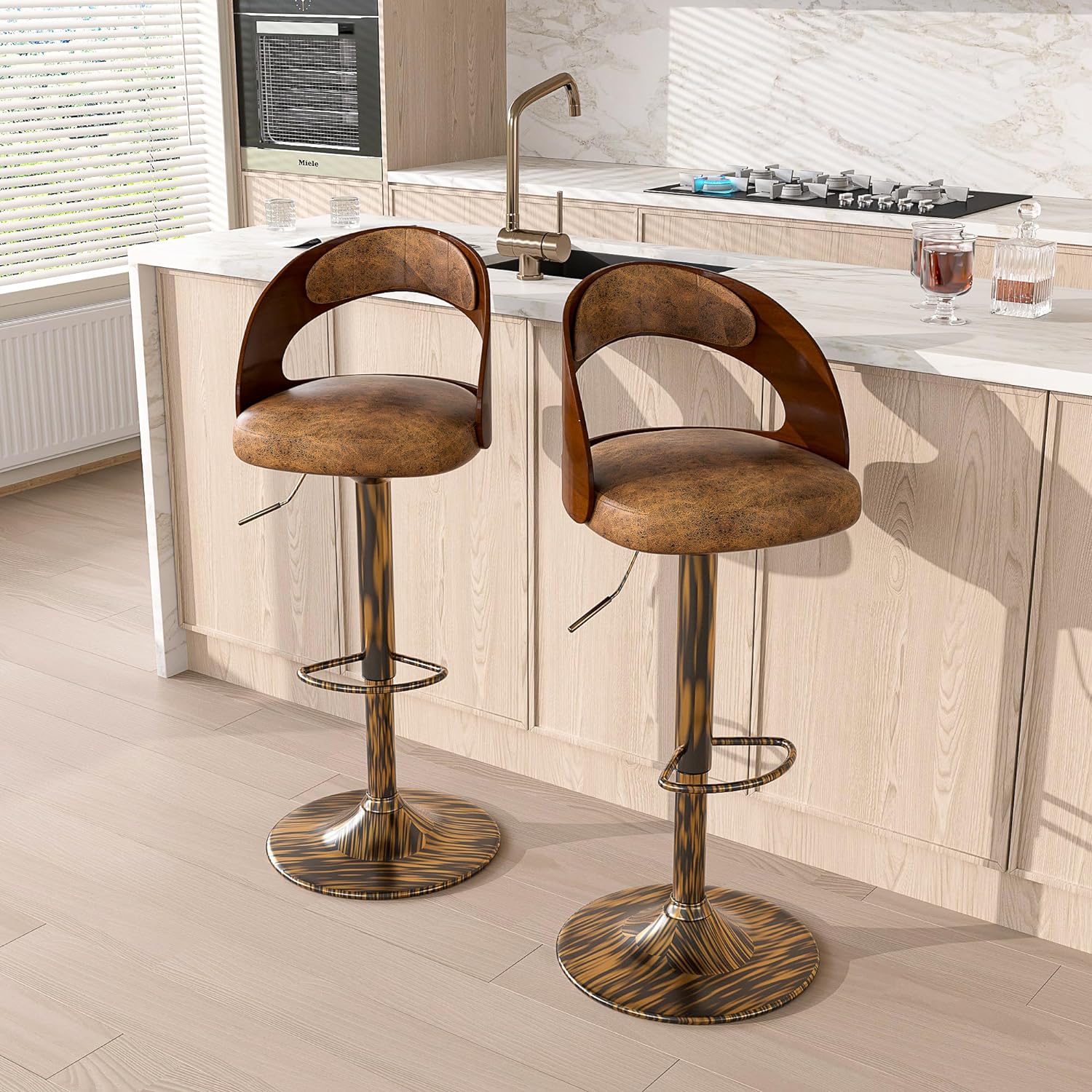 VECELO Bar Stool Set of 2, Counter Height Stools with Bentwood Back