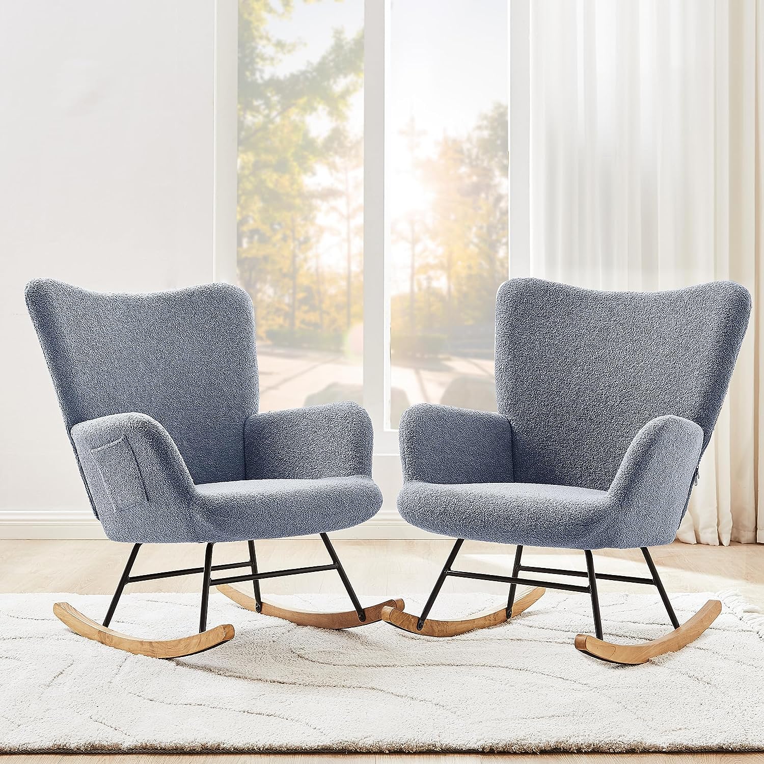 VECELO Rocking Chair, Modern Upholstered Teddy Fabric Nursery Glider