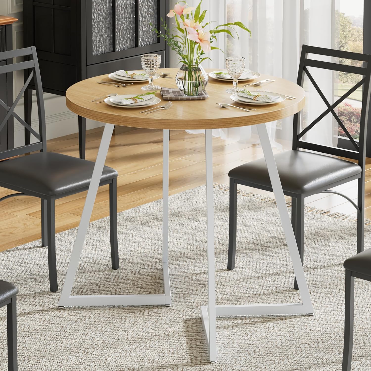 VECELO 35" Round Dining Table for 4