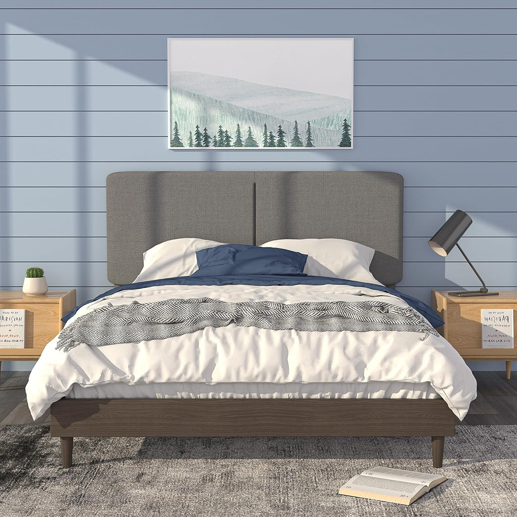 VECELO Upholstered Platform Bed Frame with Height-Adjustable Cotton an