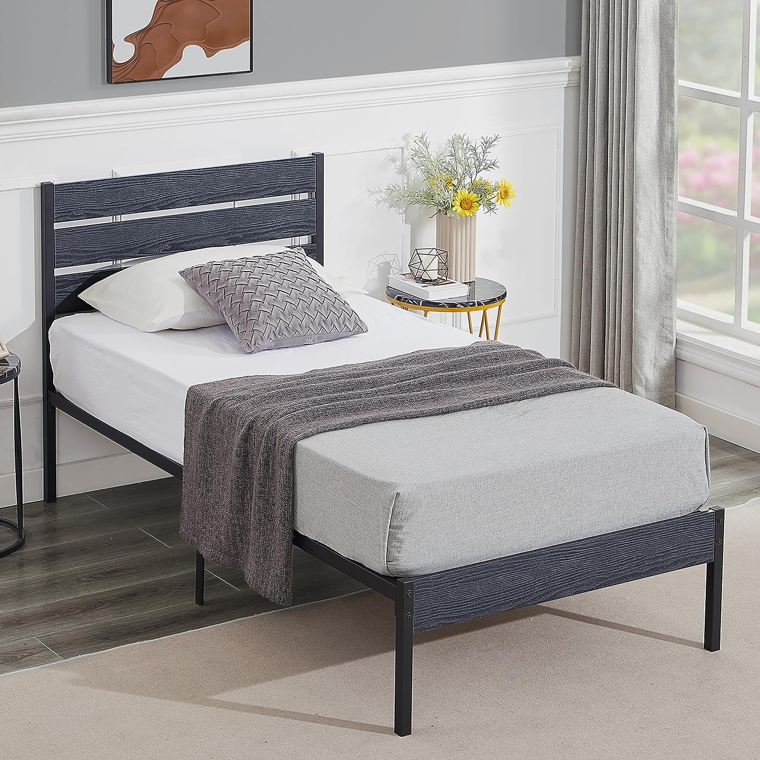 Tall metal bed frame with headboard deals