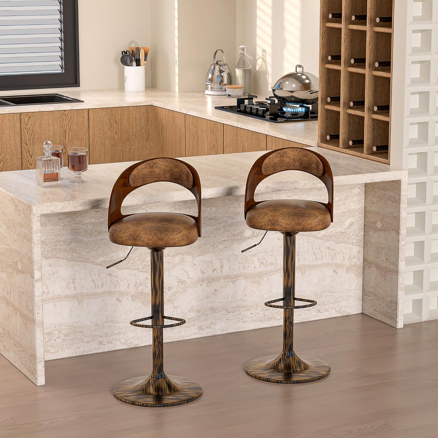 VECELO Bar Stool Set of 2, Counter Height Stools with Bentwood Back