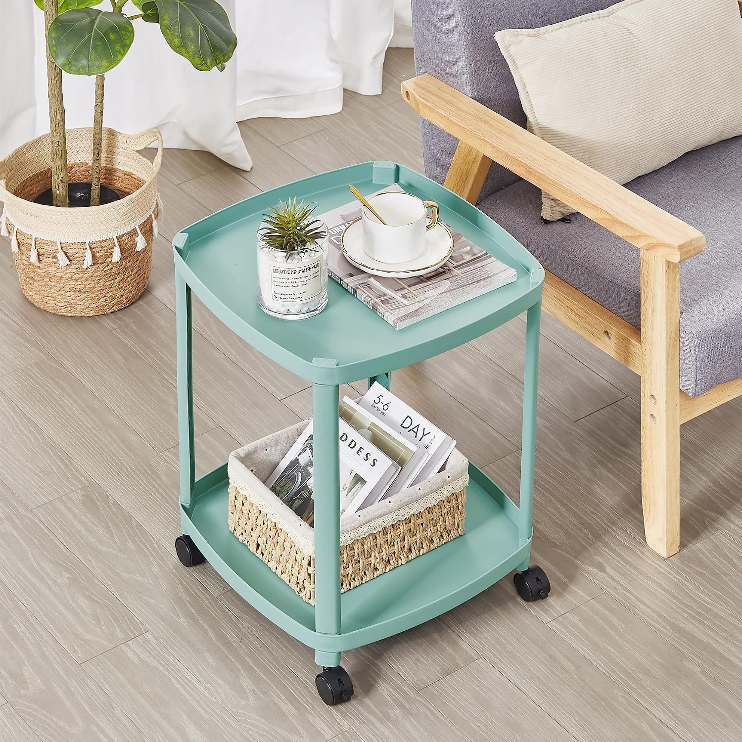 VECELO Rolling End Side Table with Lockable Wheels