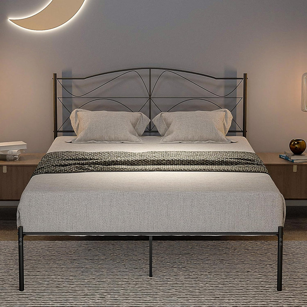 VECELO Bed Frame, Metal Bed Platform with Headboard