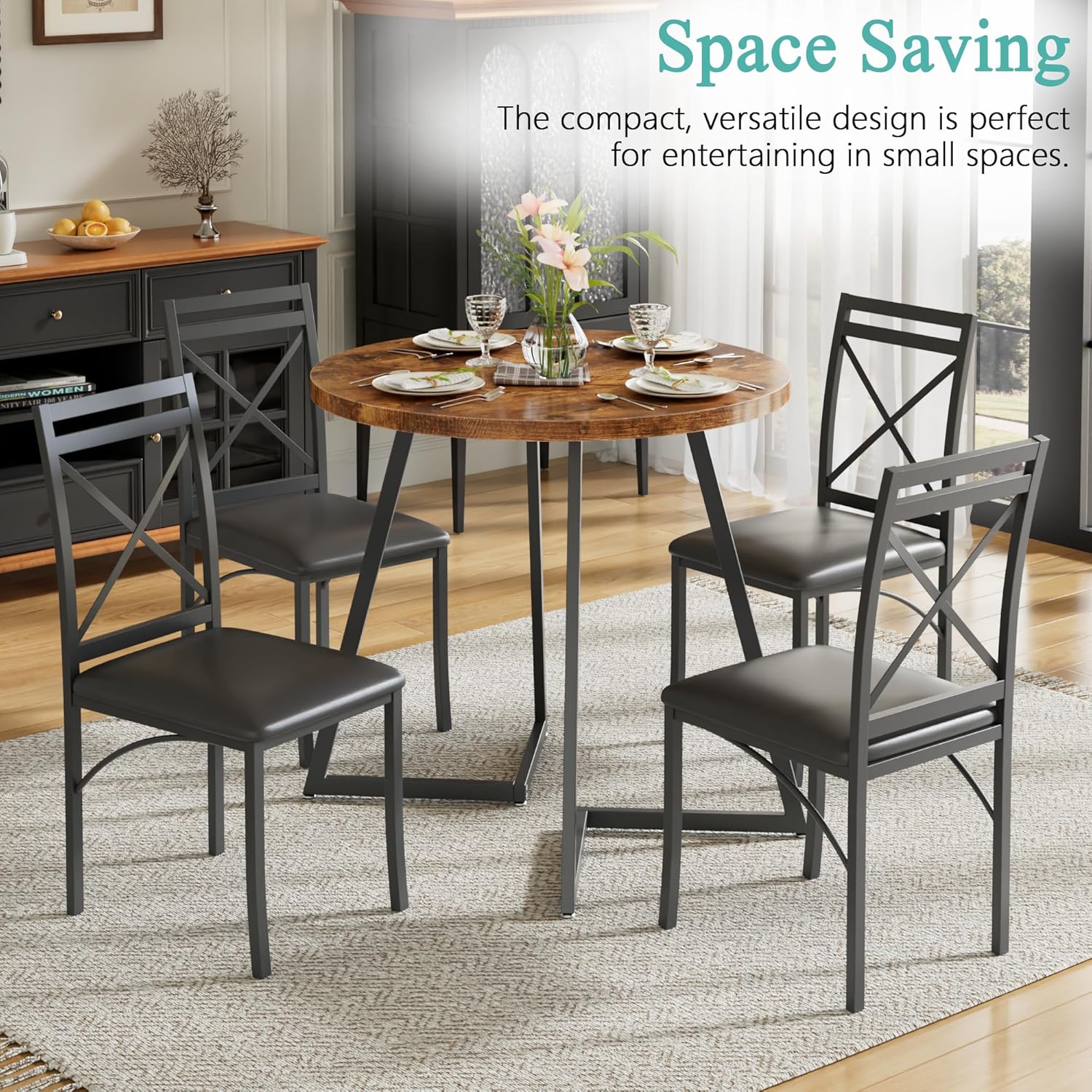 VECELO 35" Round Dining Table for 4