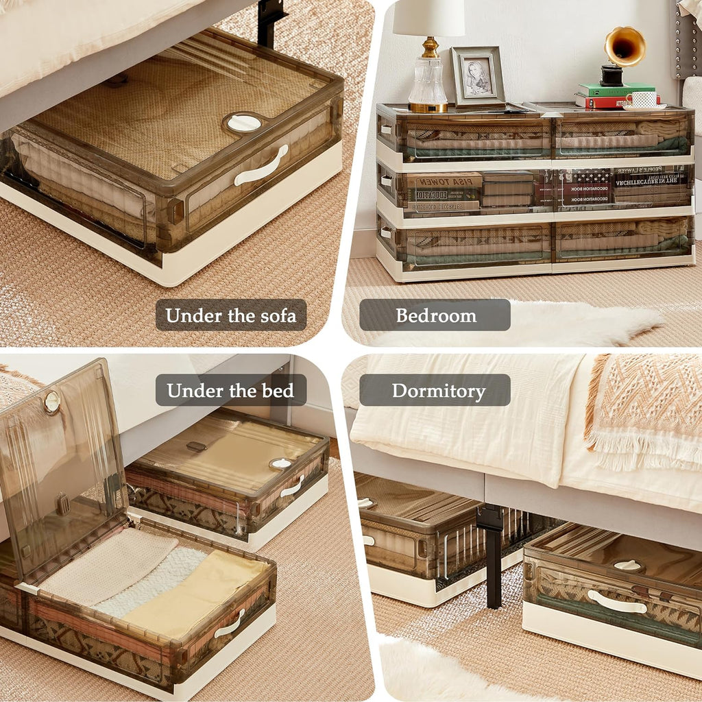 Stackable Bed Storage VECELO Under Bed Storage with Wheels,Stackable Under Bed Storage Conta