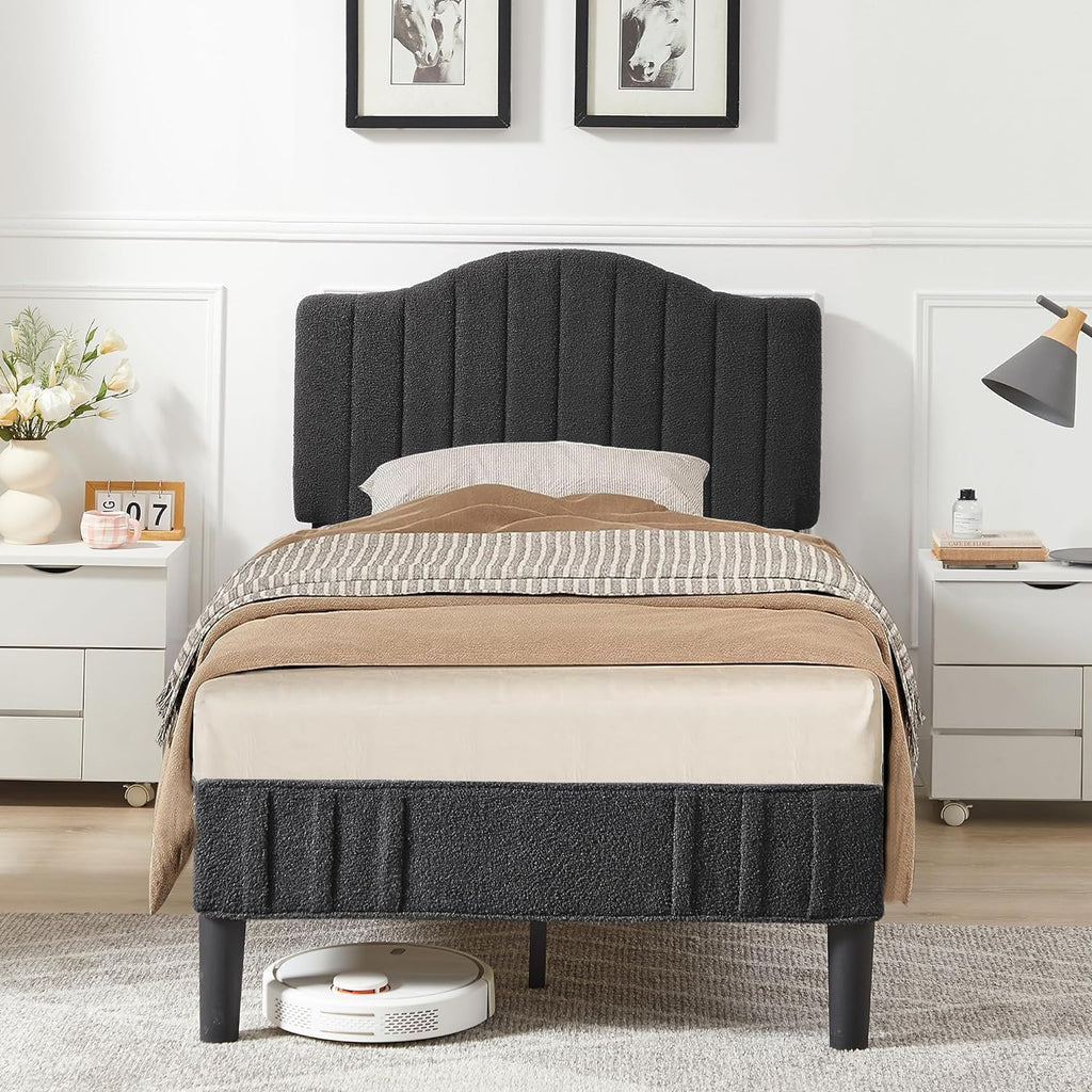 VECELO Upholstered Platform Bed Frame with Sheepskin Fabric Adjustable