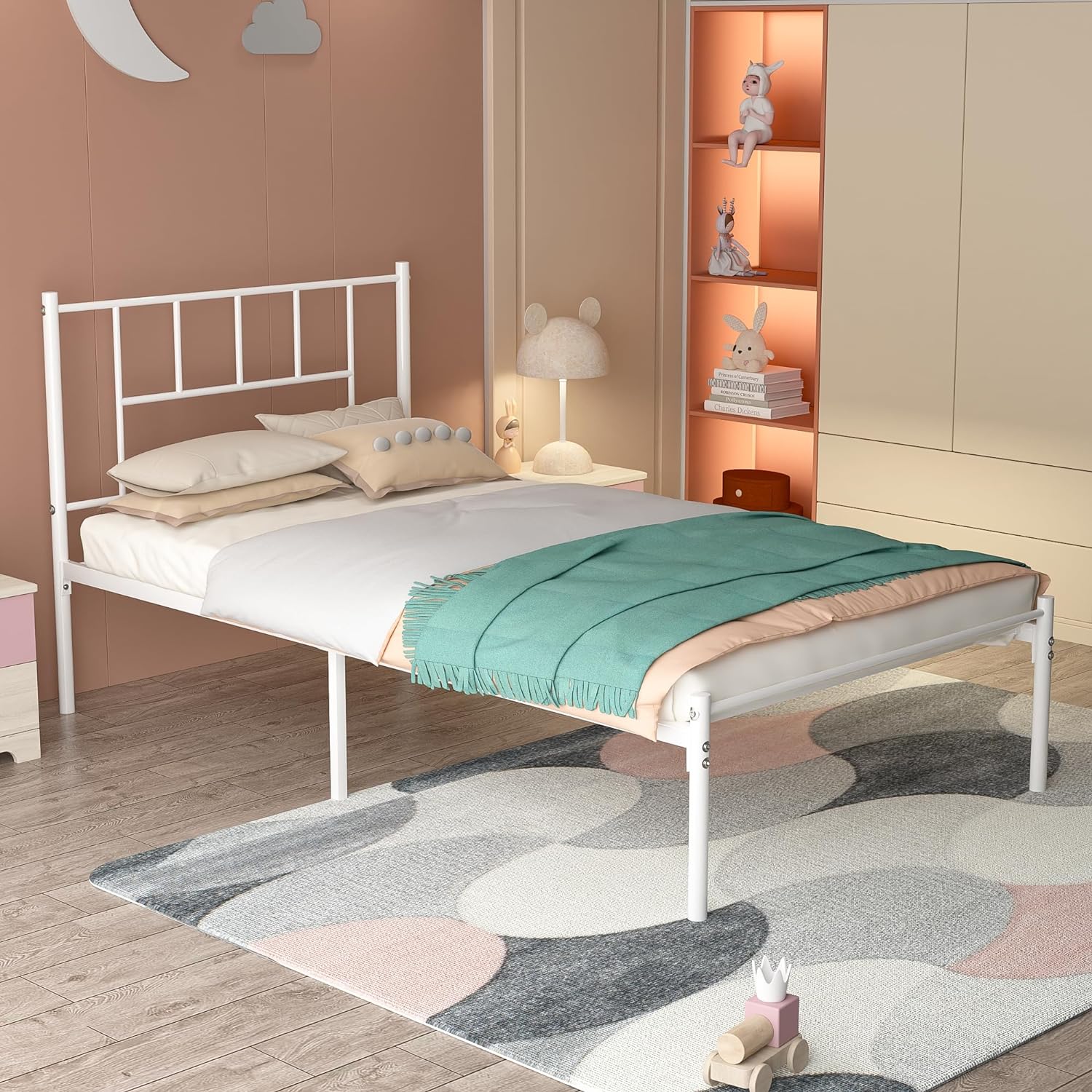 VECELO Bed Frame, 14 Inch Metal Platform with Headboard, Heavy Duty Steel Slat Support - VECELO