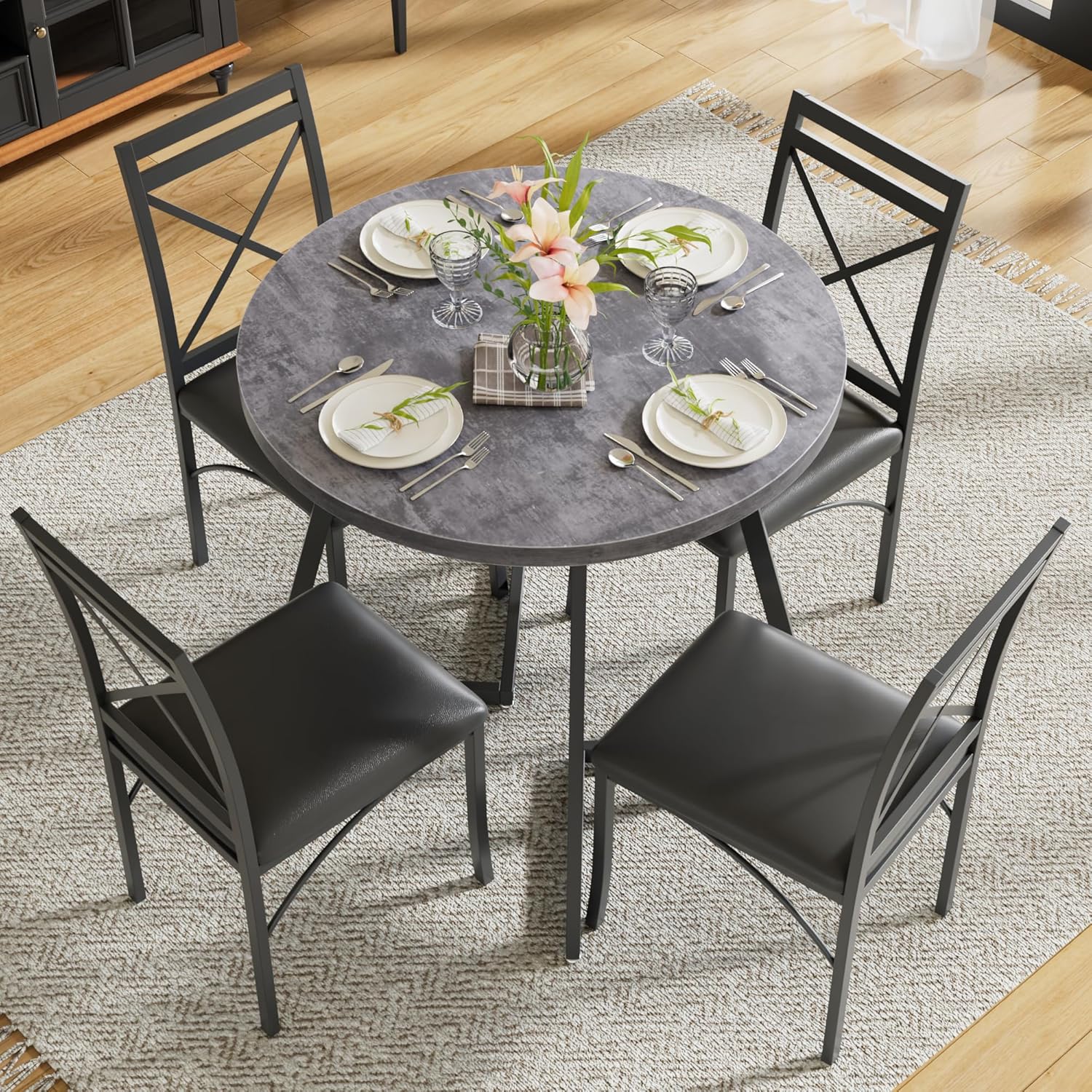 VECELO 35" Round Dining Table for 4
