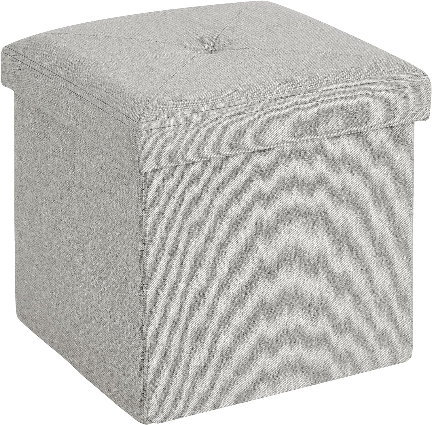 VECELO Folding Storage Ottoman Bench, Storage Chest, Linen Fabric