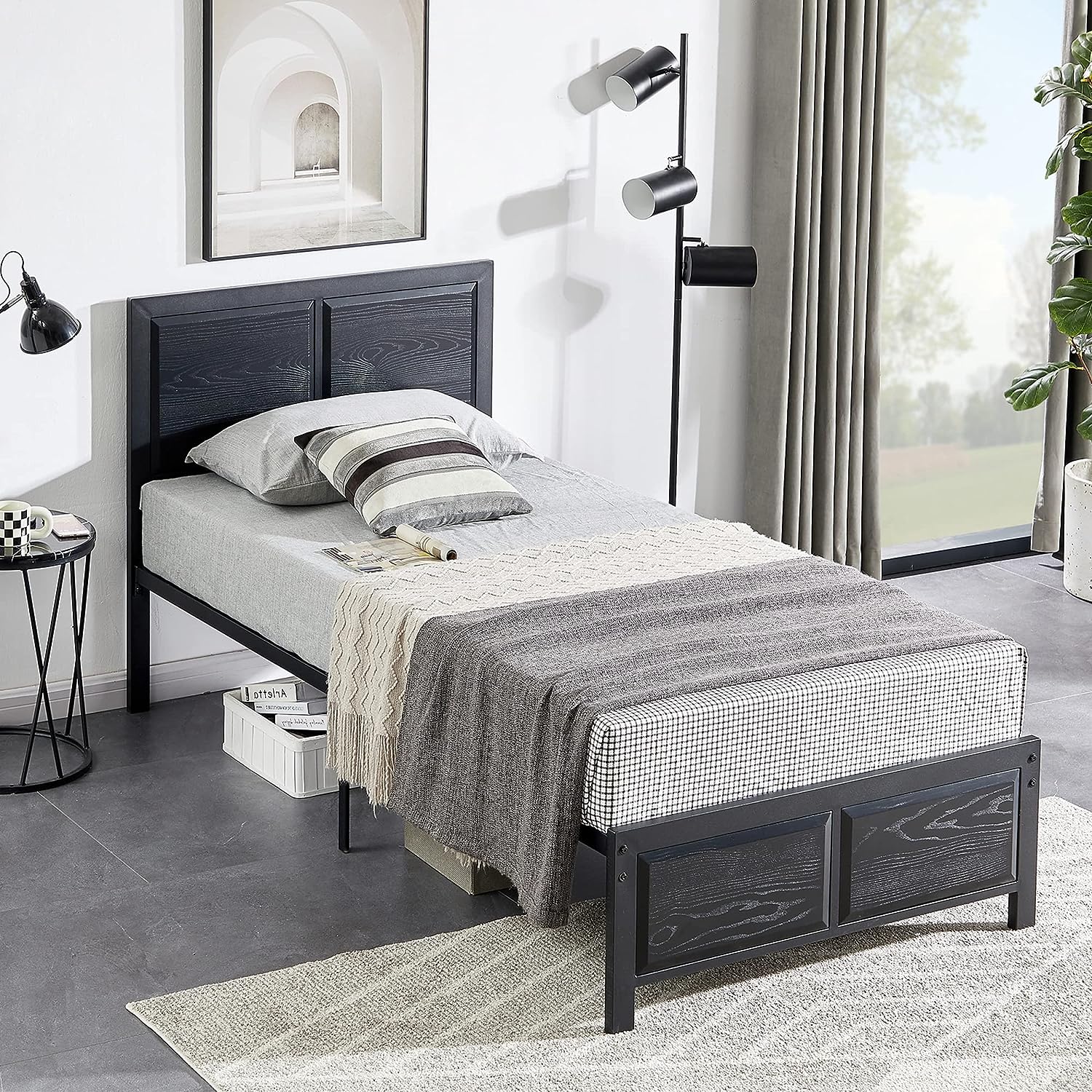 VECELO Platform Bed Frame/Mattress Foundation with Rustic Vintage Wood Headboard