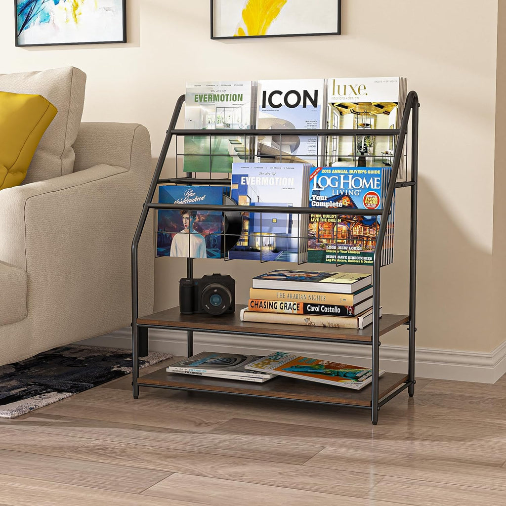 Metal Frame Magazine Rack VECELO Newspaper Magazine Holders,2-Tier Metal Racks Brochure Display