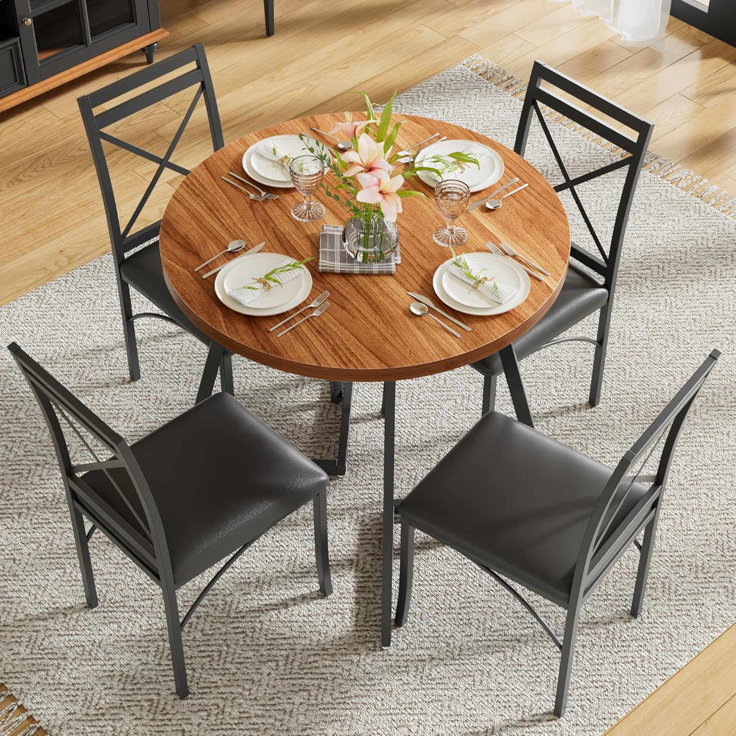 VECELO 35" Round Dining Table for 4