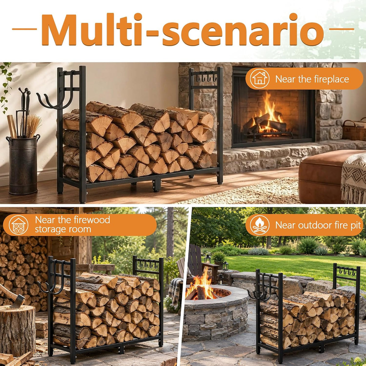 VECELO 34 Inch Firewood Rack with Carrier Bag  Heavy Duty Outdoor Wood Rack