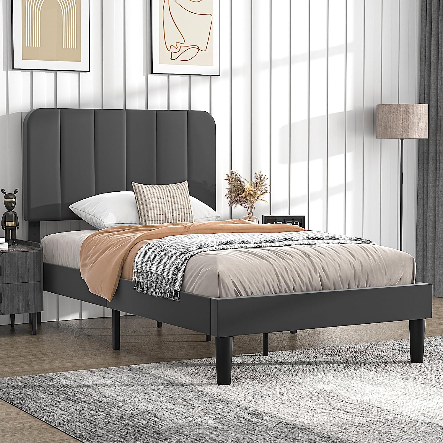 VECELO Upholstered Platform bedframe with Adjustable Headboard