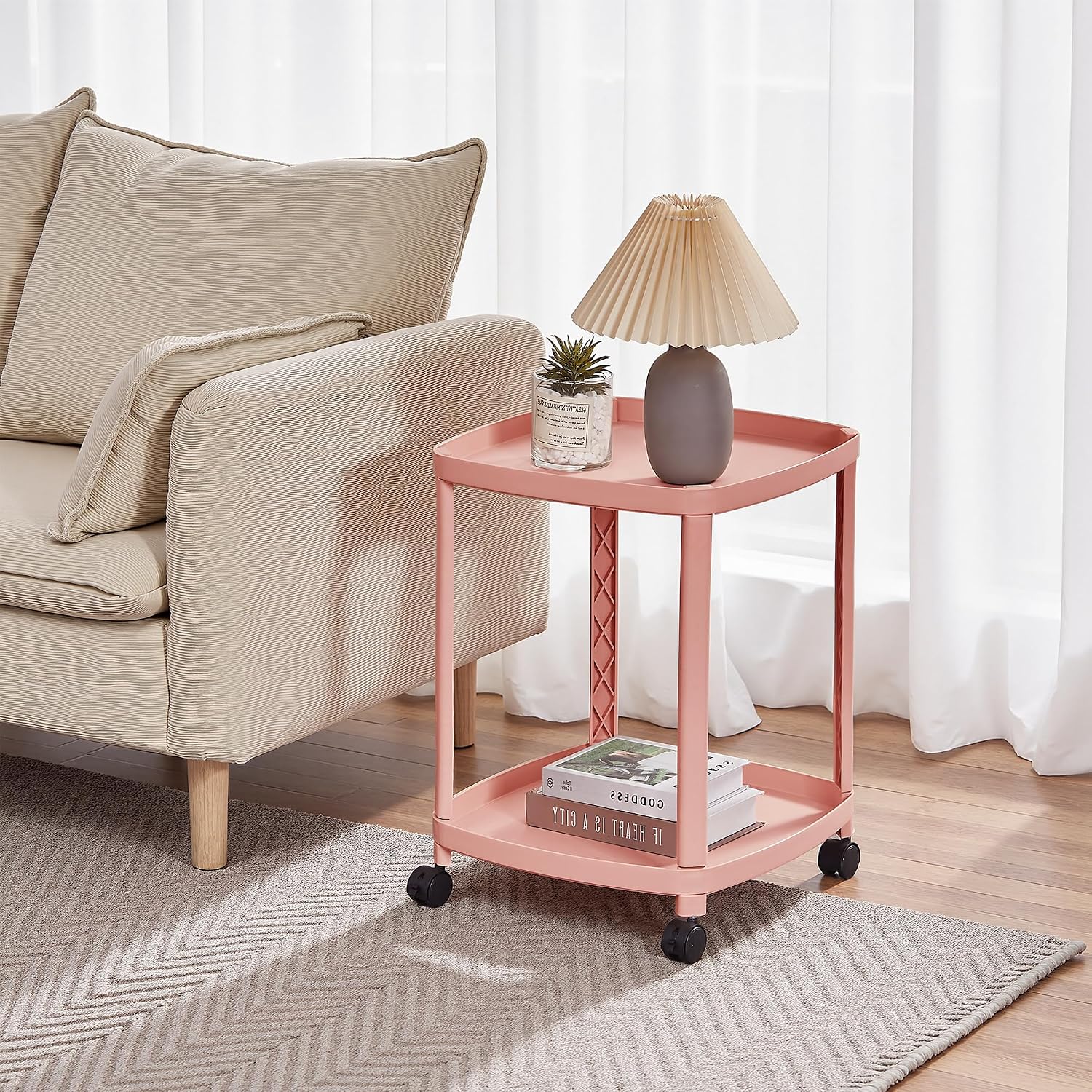 VECELO Rolling End Side Table with Lockable Wheels