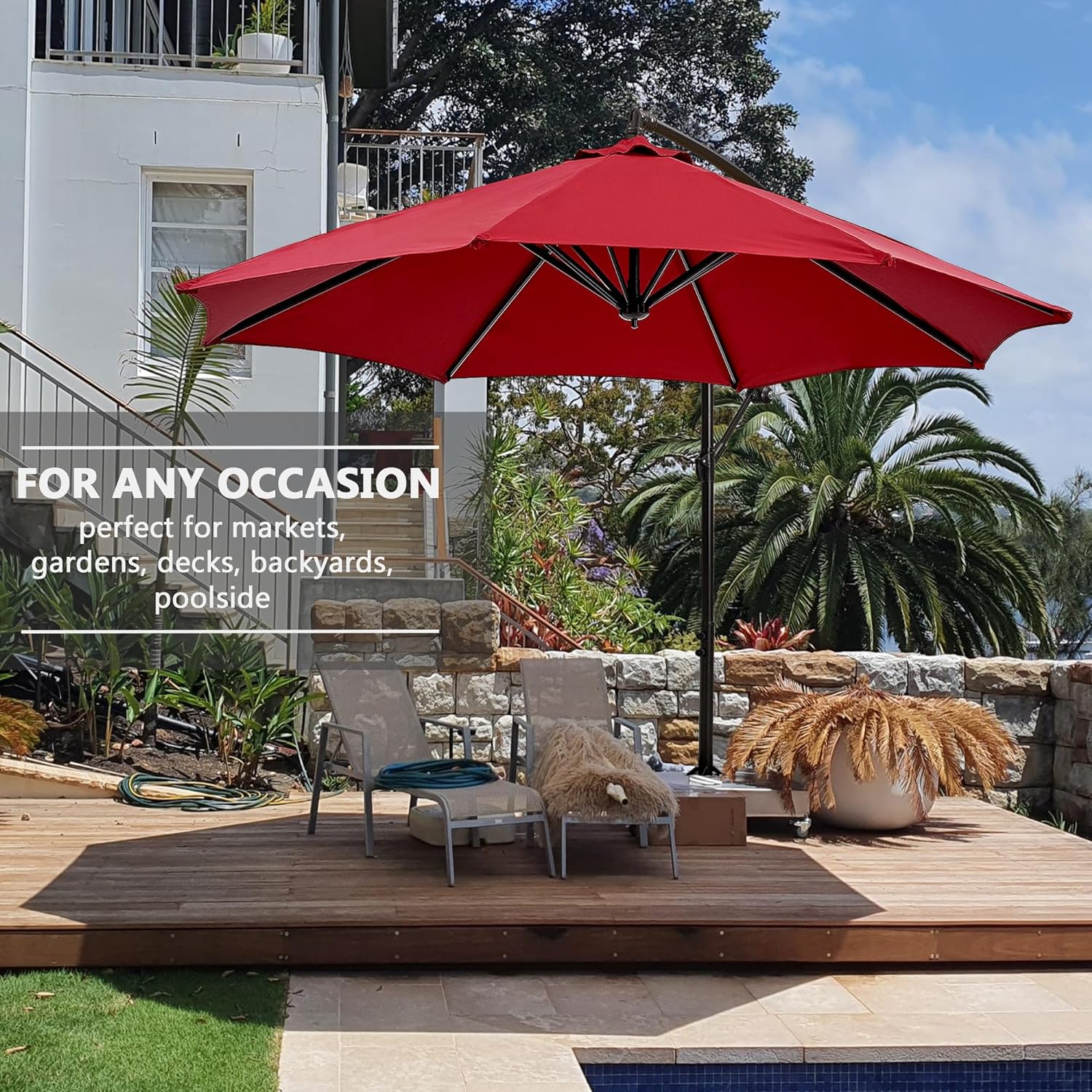 VECELO 10ft Offset Patio Umbrella with UV Protection