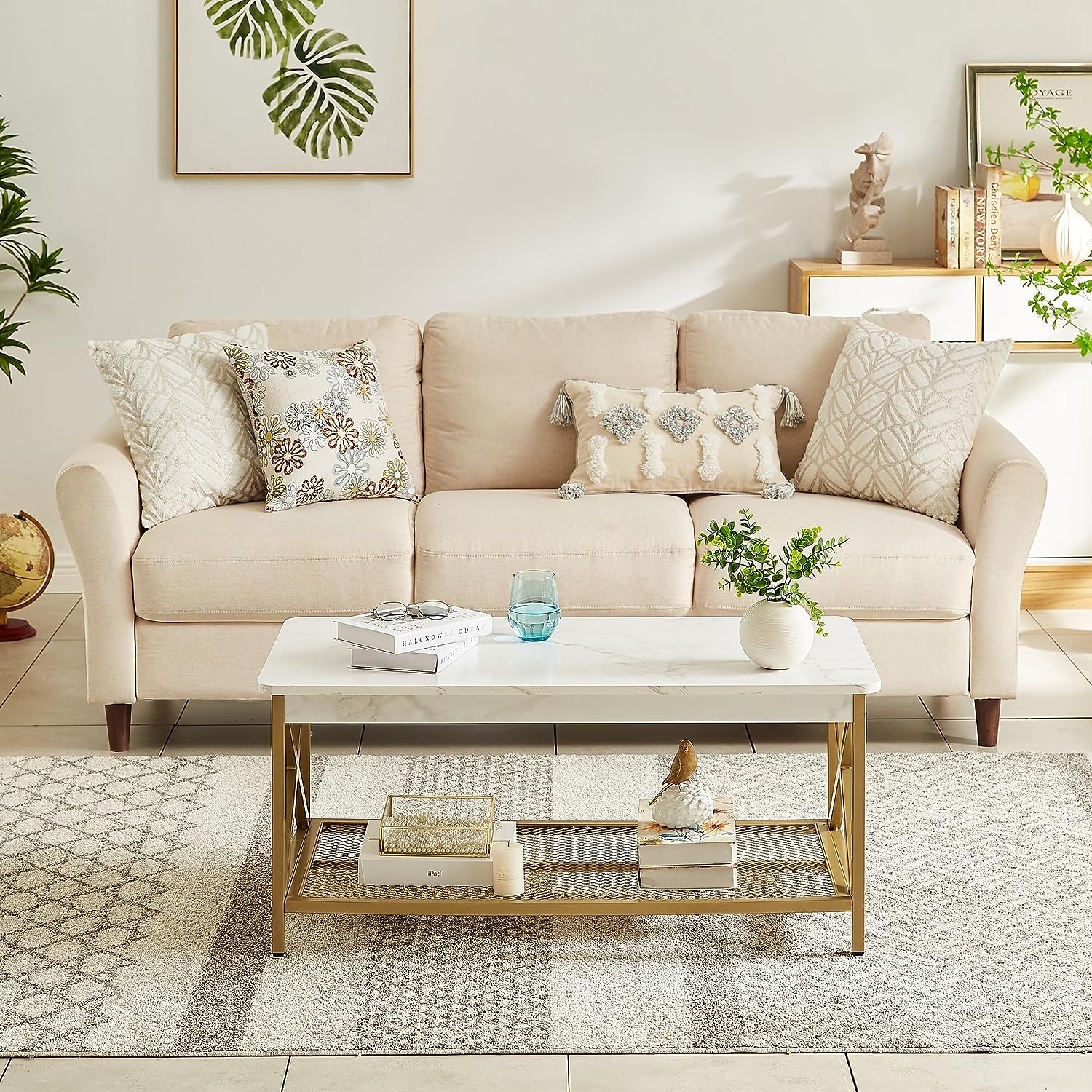 VECELO Coffee Table with Storage Shelf for Living Room 39.4 Inch, Simple Modern & Industrial Design