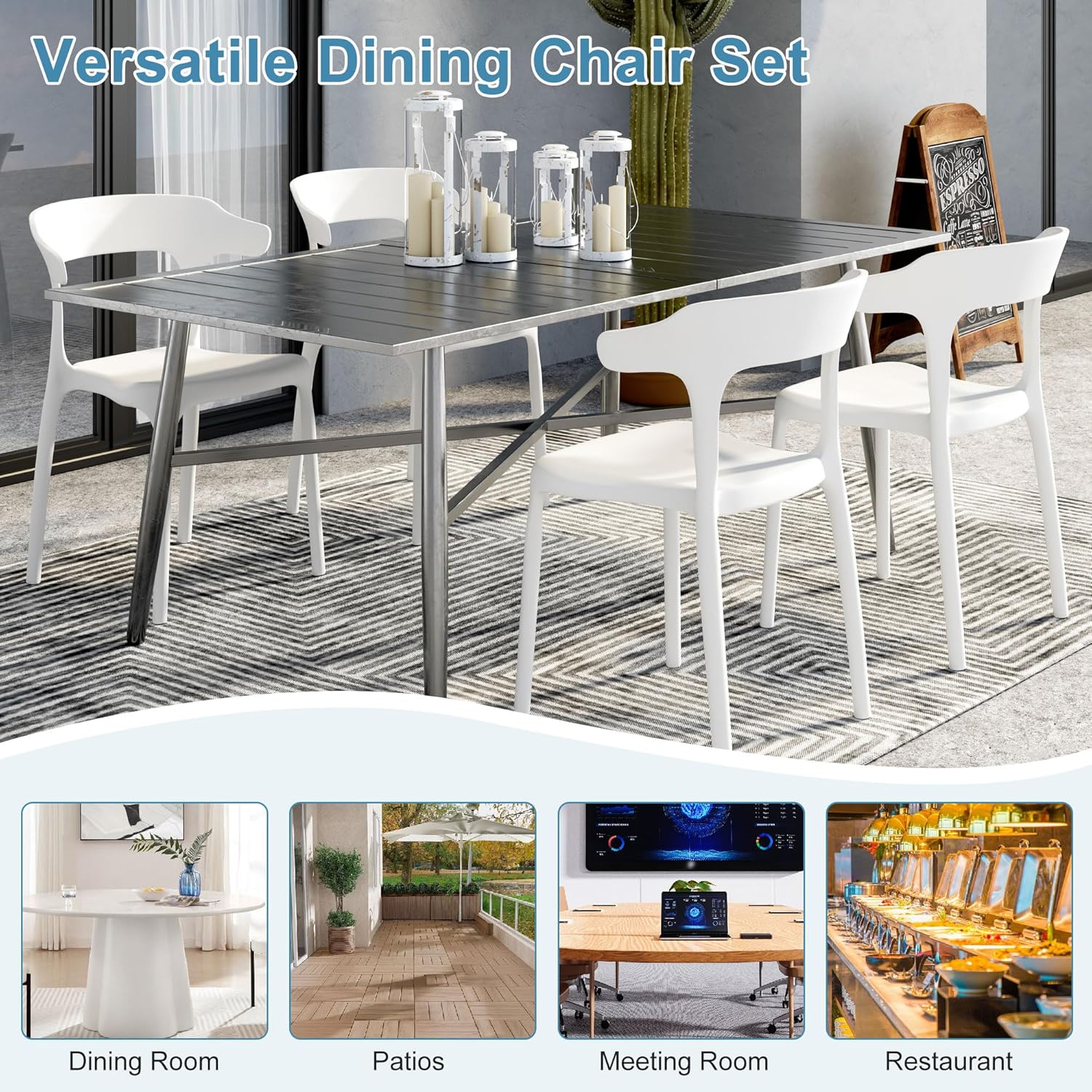 VECELO 4 Pack Plastic Stacking Chairs