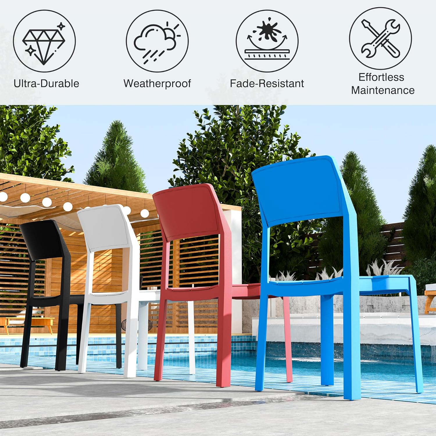 VECELO Dining Chairs Set of 4, Stackable Plastic Kitchen Chairs