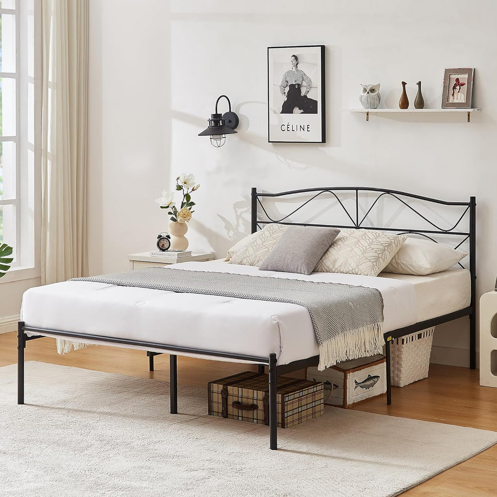 VECELO Bed Frame, Metal Bed Platform with Headboard