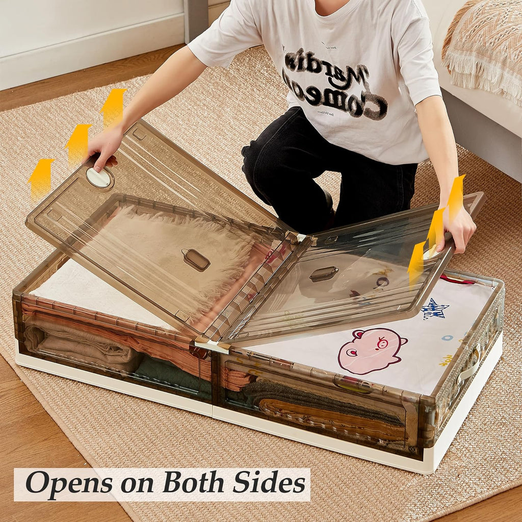 Stackable Bed Storage VECELO Under Bed Storage with Wheels,Stackable Under Bed Storage Conta