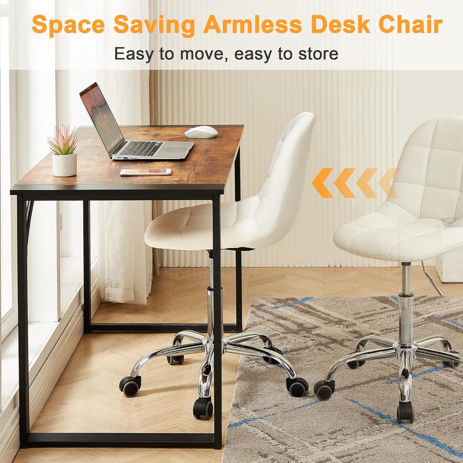 VECELO Modern Armless Home Office Desk Chair, Height Adjustable, PU Leather 360 Degree Swivel with Wheels