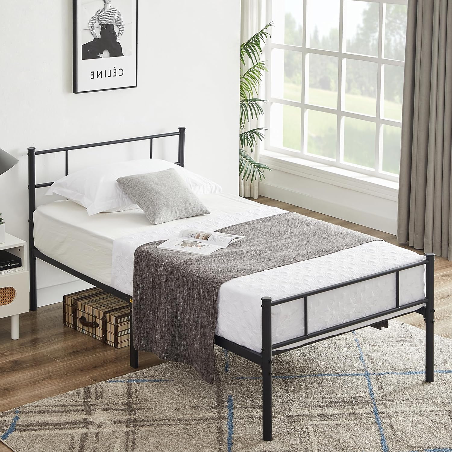 VECELO Platform Bed Frame with Headboard and Footboard, 12'' Under-Bed Storage & Strong Metal Slats Support