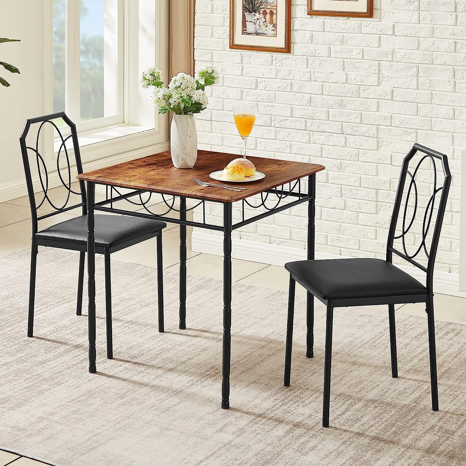 VECELO 5 Pieces Table Sets,43.3" Table&Chairs for 4,Industrial Counter Height Tabletop with Bar Stools for Dining Room