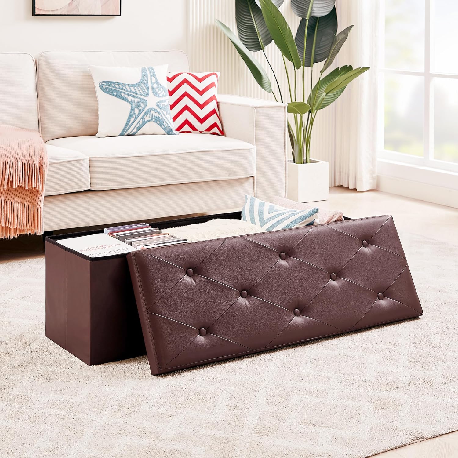 VECELO Storage Ottoman Bench End of Bed 43'' Footstool Footrest Stool Shoestool for Bedroom Hallway Entraway Living Room