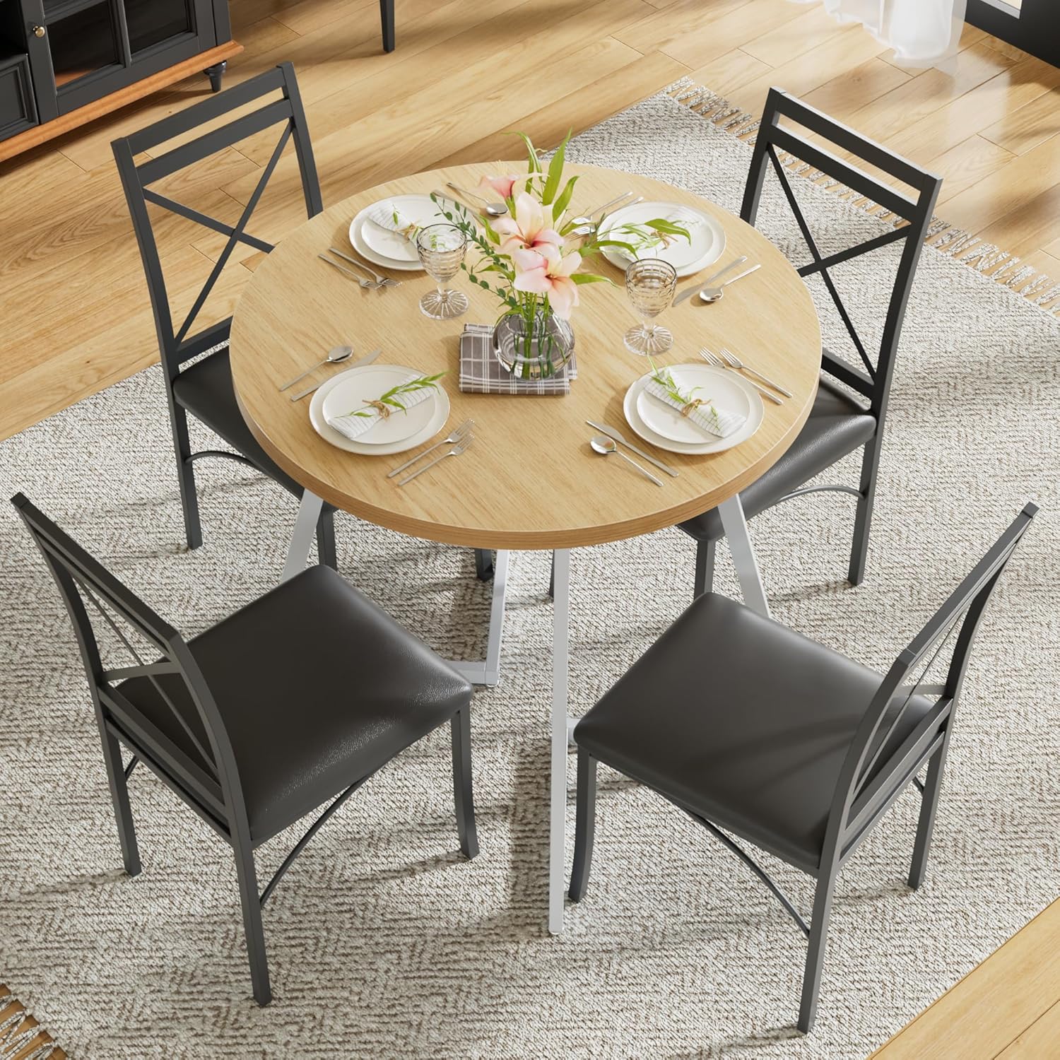 VECELO 35" Round Dining Table for 4