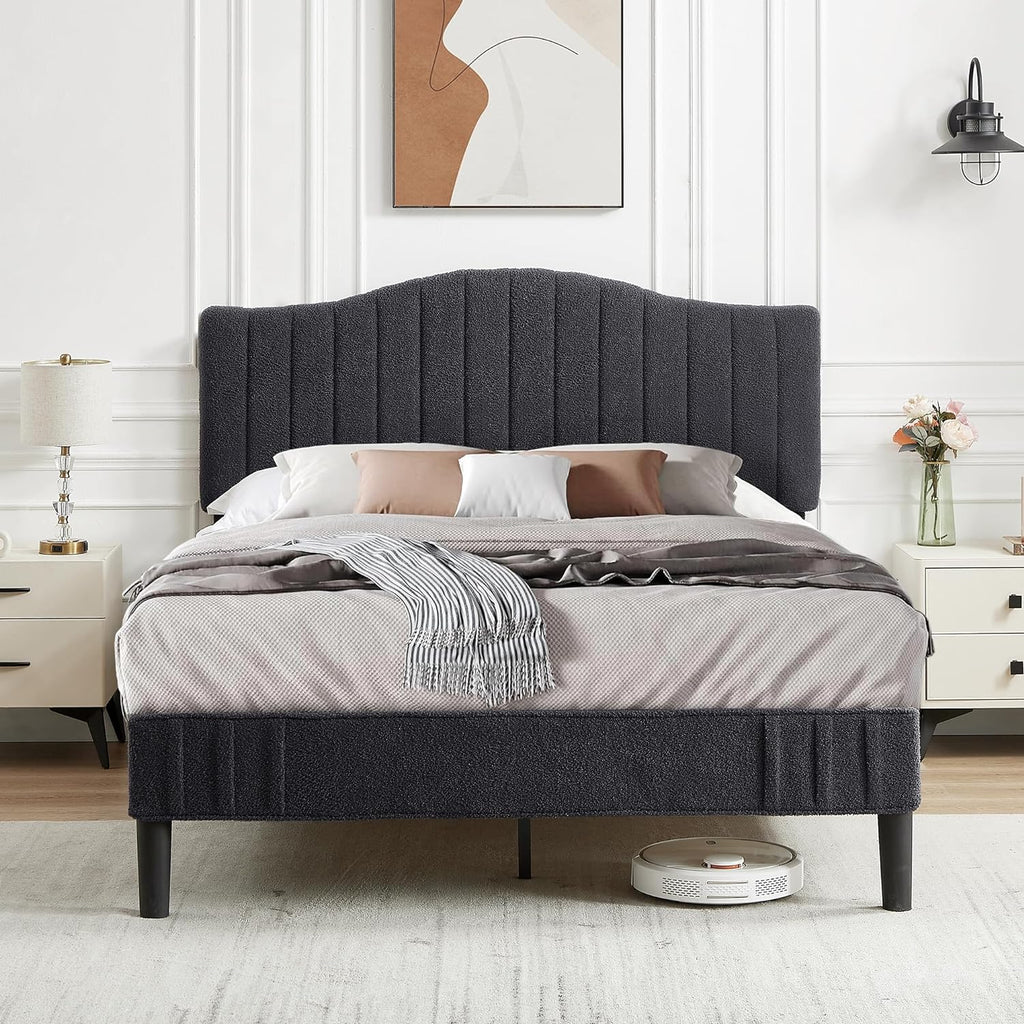 VECELO Upholstered Platform Bed Frame with Sheepskin Fabric Adjustable