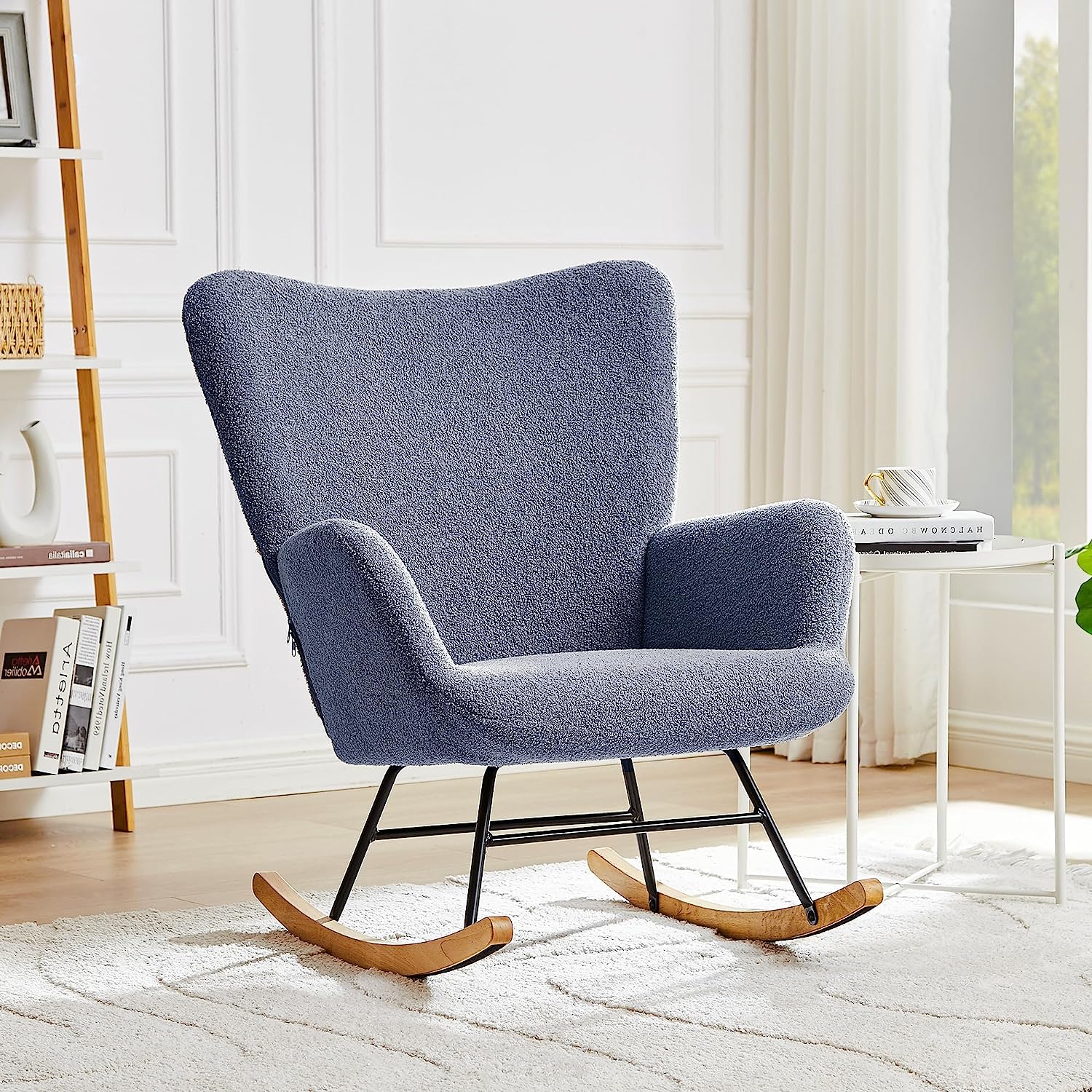 VECELO Rocking Chair, Modern Upholstered Teddy Fabric Nursery Glider