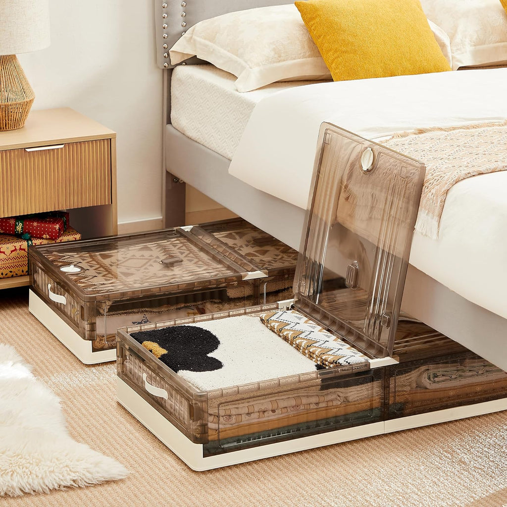 Stackable Bed Storage VECELO Under Bed Storage with Wheels,Stackable Under Bed Storage Conta