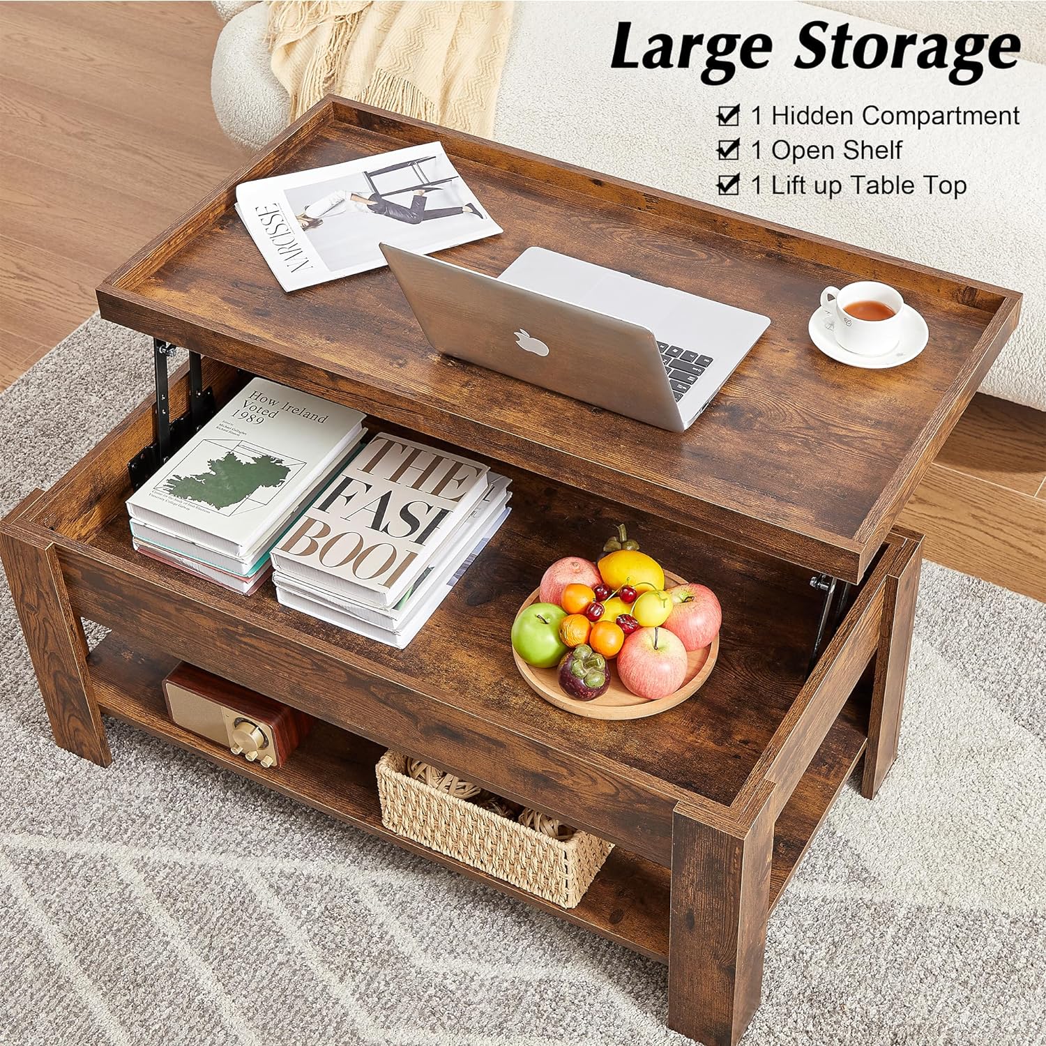 VECELO Lift Top Coffee Table with Storage Shelf