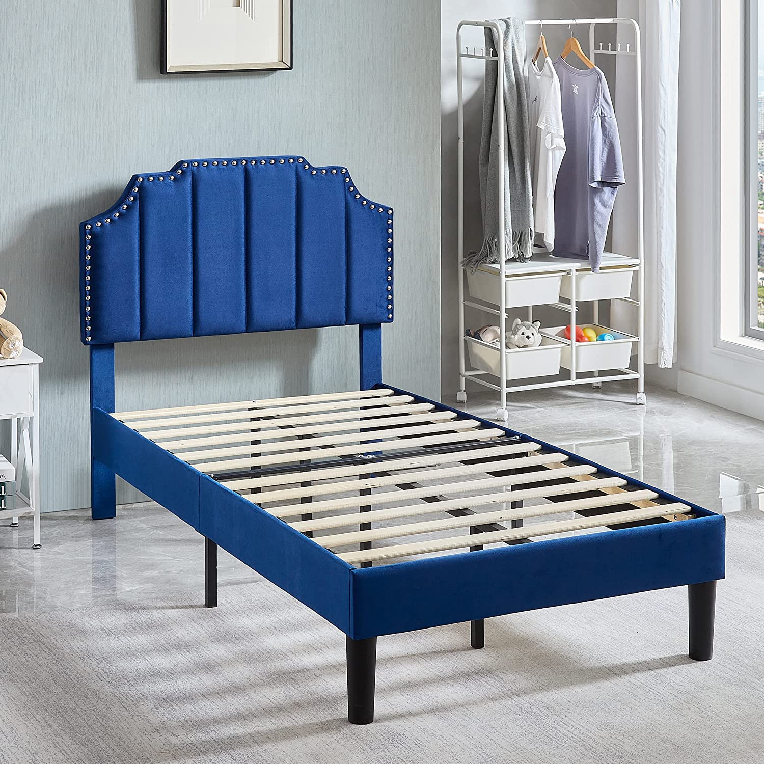 Upholstered Platform Bed Frame with Tufted Adjustable Headboard