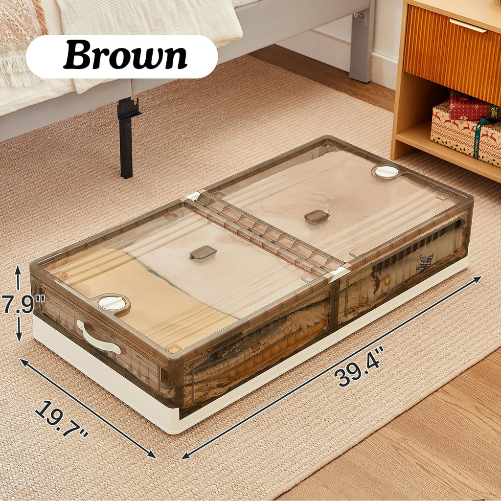 Stackable Bed Storage VECELO Under Bed Storage with Wheels,Stackable Under Bed Storage Conta