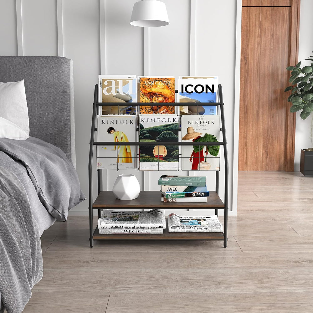 Magazine Rack Closed VECELO Newspaper Magazine Holders,2-Tier Metal Racks Brochure Display