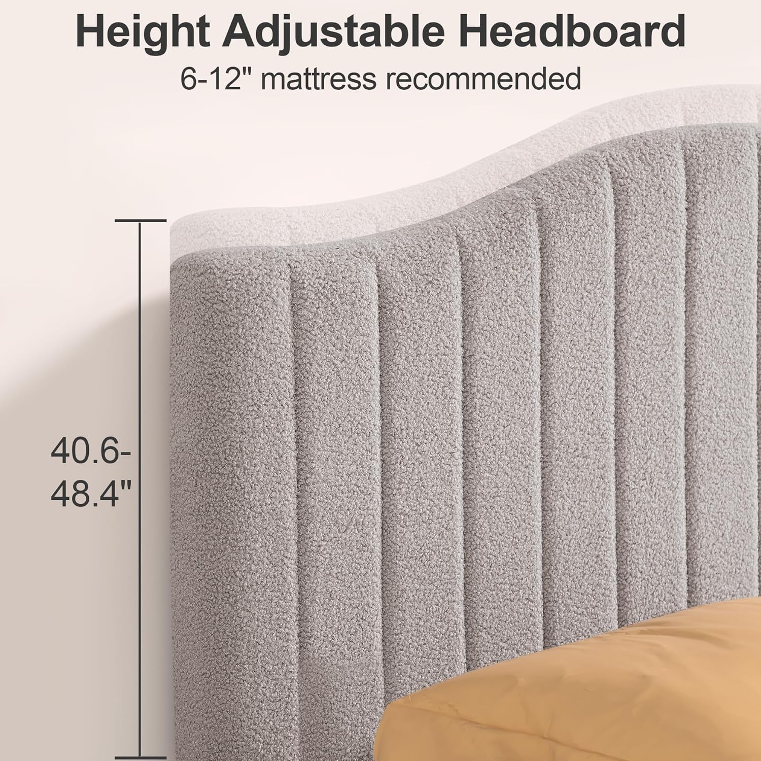 VECELO Upholstered Platform Bed Frame with Sheepskin Fabric Adjustable Headboard/Strong Wood Slats Supports