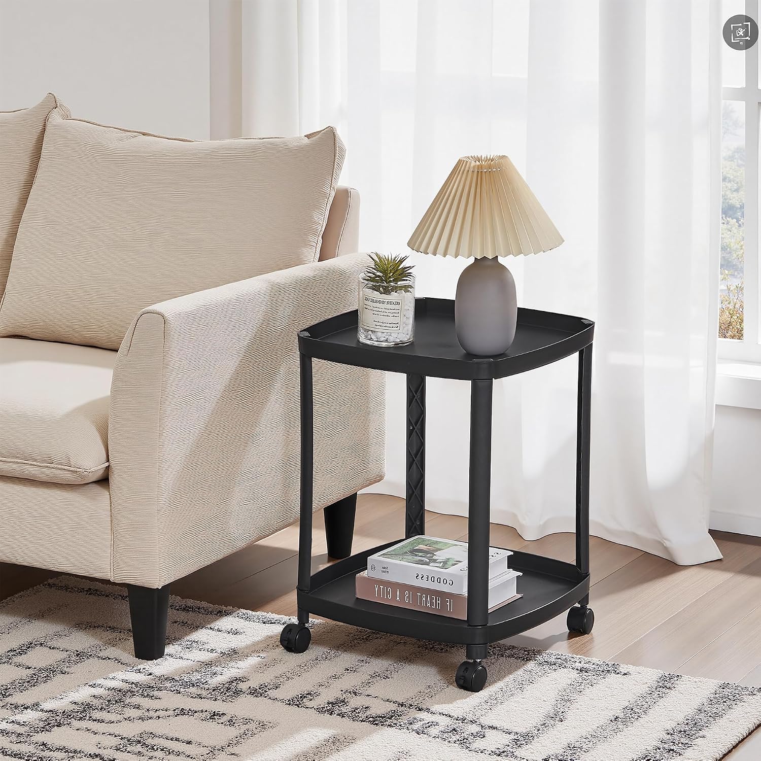 VECELO Rolling End Side Table with Lockable Wheels