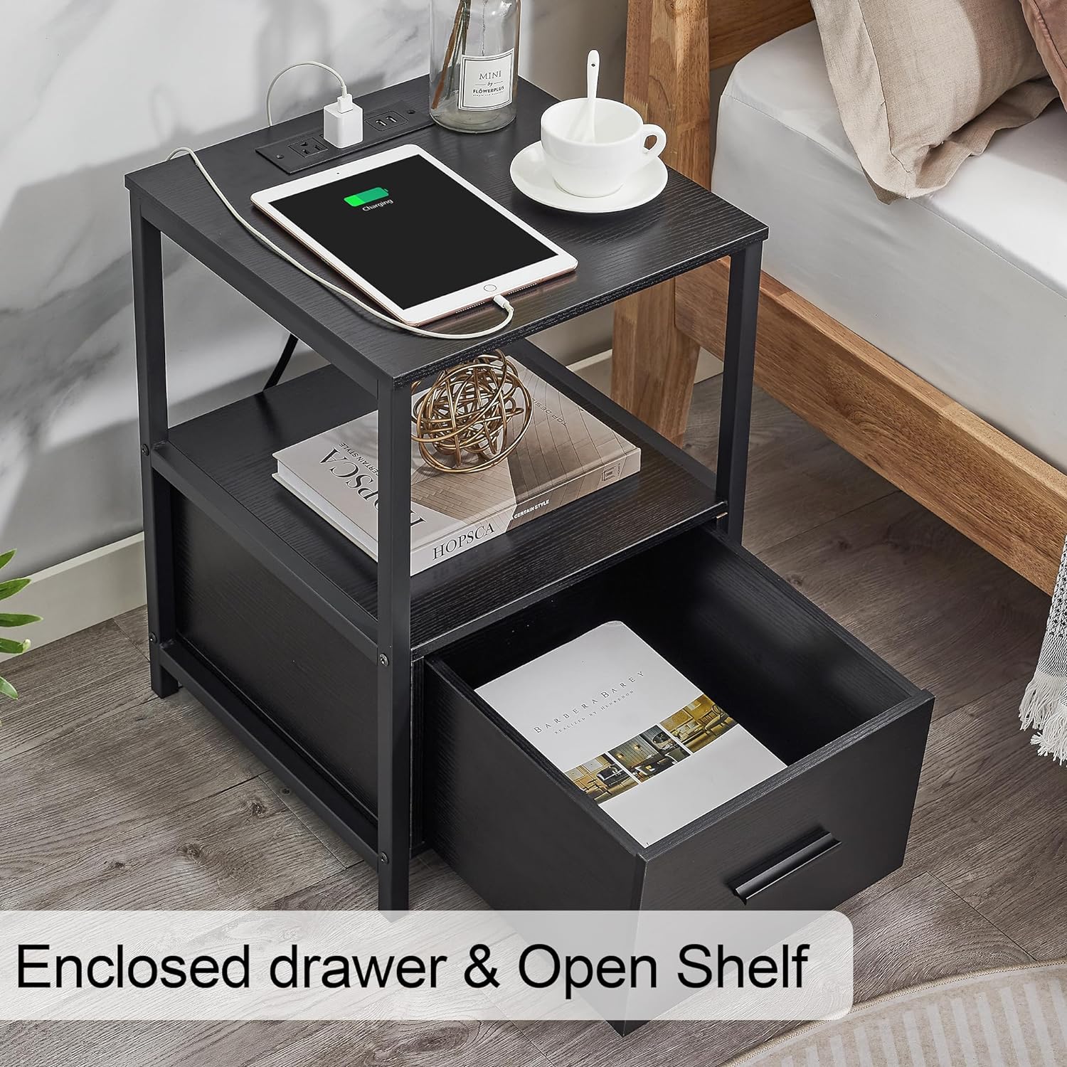 Bedside table with charging drawer discount